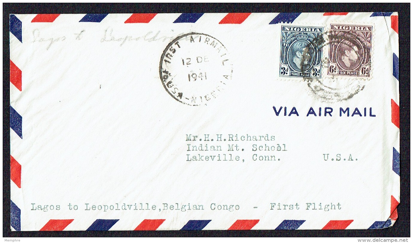 1941 PanAm First Flight Lagos - Leopoldville, Belgian Congo SG 53, 55 - Nigeria (...-1960)