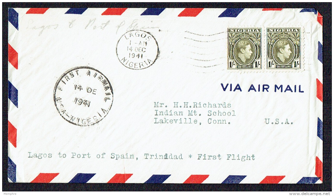 1941 PanAm First Flight Lagos - Port Of Spain, Trinidad  SG 56 X2 - Nigeria (...-1960)