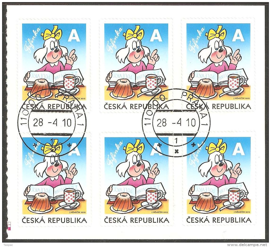 Czech Republic 2010 Mi# 629 Used - Block Of 6 - Comics - Oblitérés