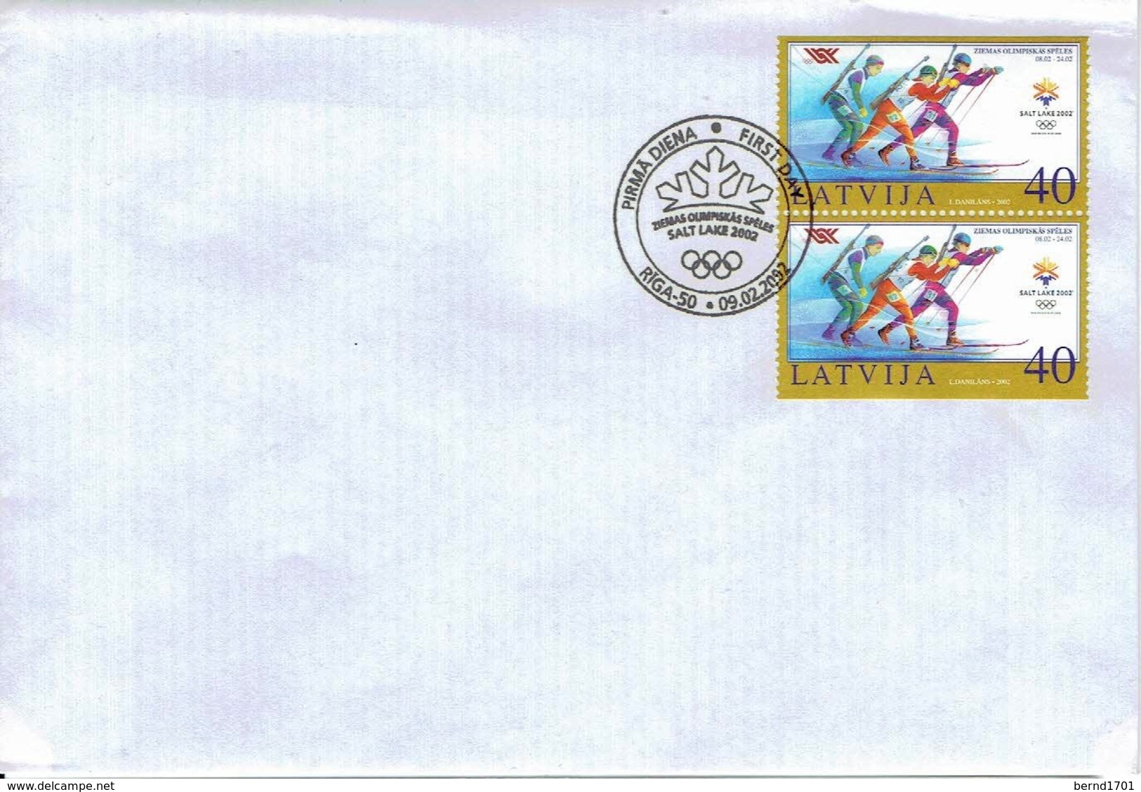 Lettland / Latvia - Mi-Nr 565 Do + Du FDC (O1003) - Winter 2002: Salt Lake City - Paralympics