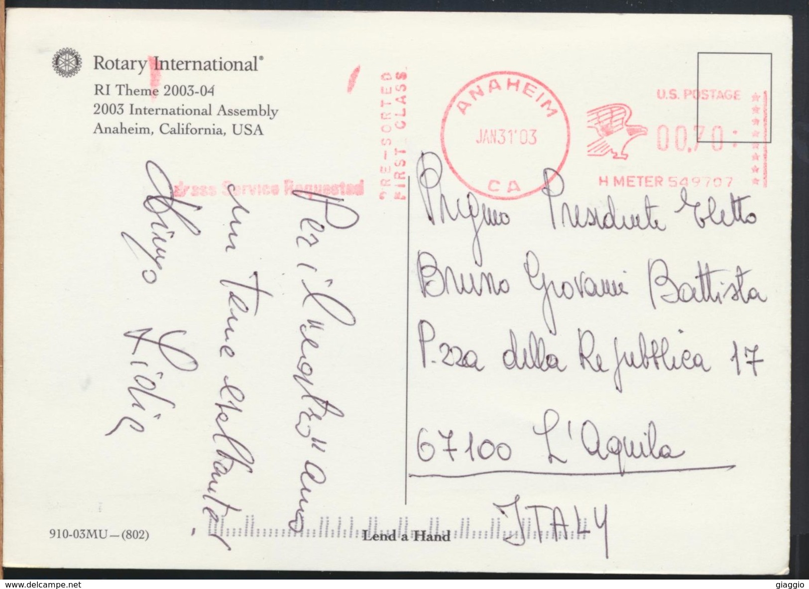 °°° 7891 - CA - ANAHEIM - ROTARY INTERNATIONAL - LEND A HAND - 2003 °°° - Anaheim