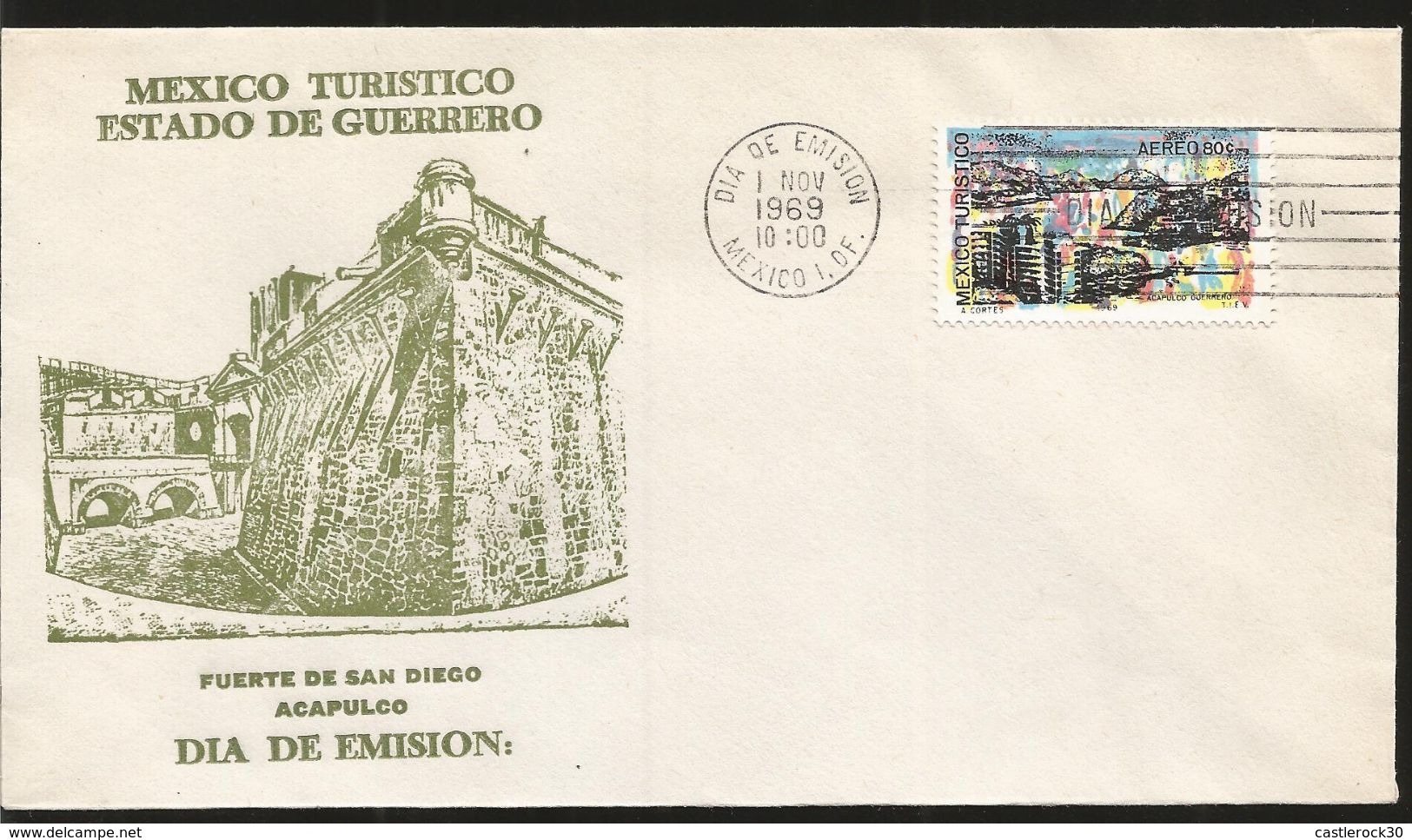 J) 1969 MEXICO, TOURIST MEXICO, MAP OF GUERRERO, STRONG OF SAN DIEGO ACAPULCO, TAXCO AND EMBLEM PAINTING, SET OF 4 FDC - Mexico