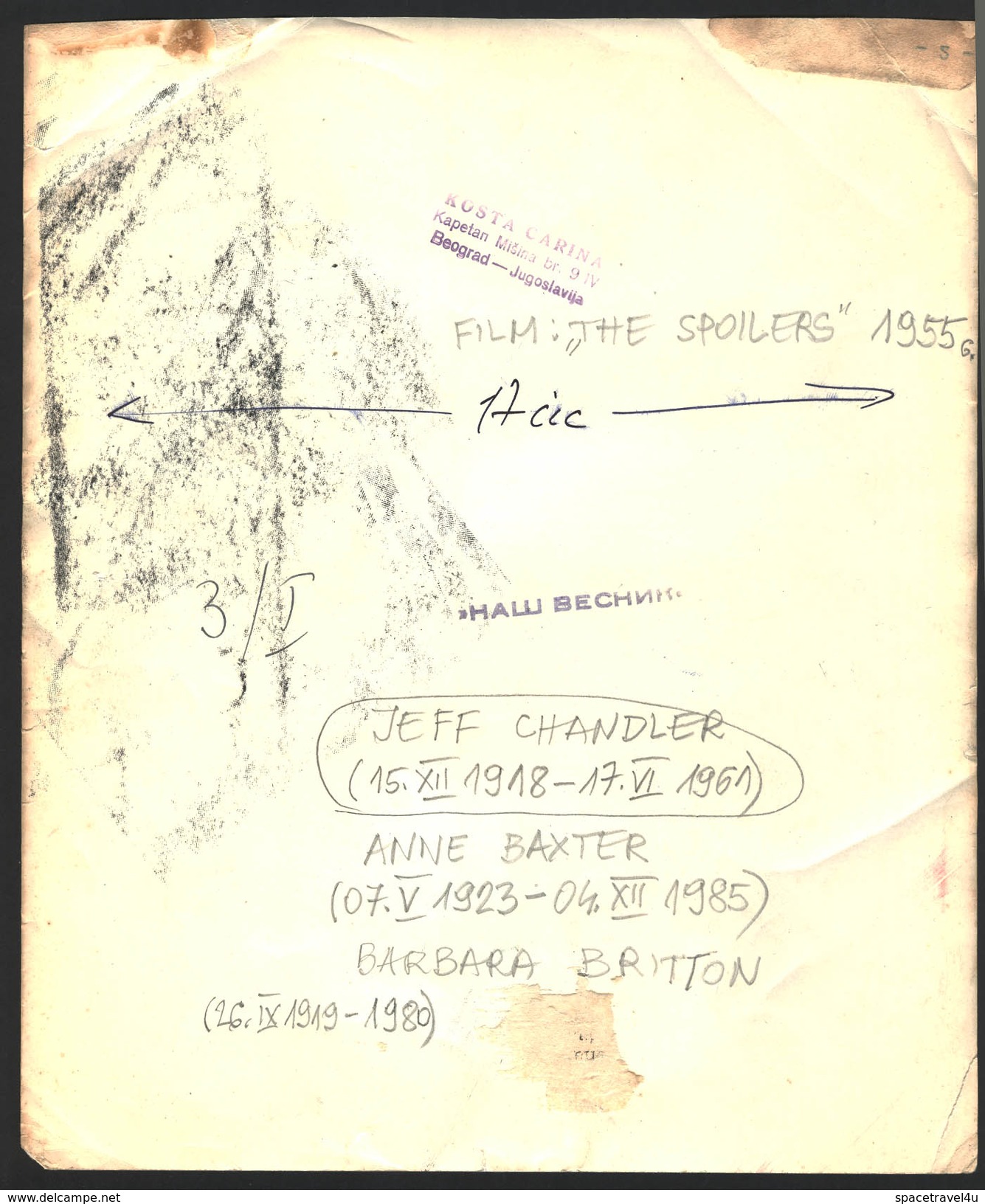 JEFF CHANDLER ANNE BAXTER BARBARA BRITTON (The Spoilers 1955)- Vintage PHOTO REPRINT - 20.4 X 24.5 Cm (VF-02-03) - Sonstige & Ohne Zuordnung