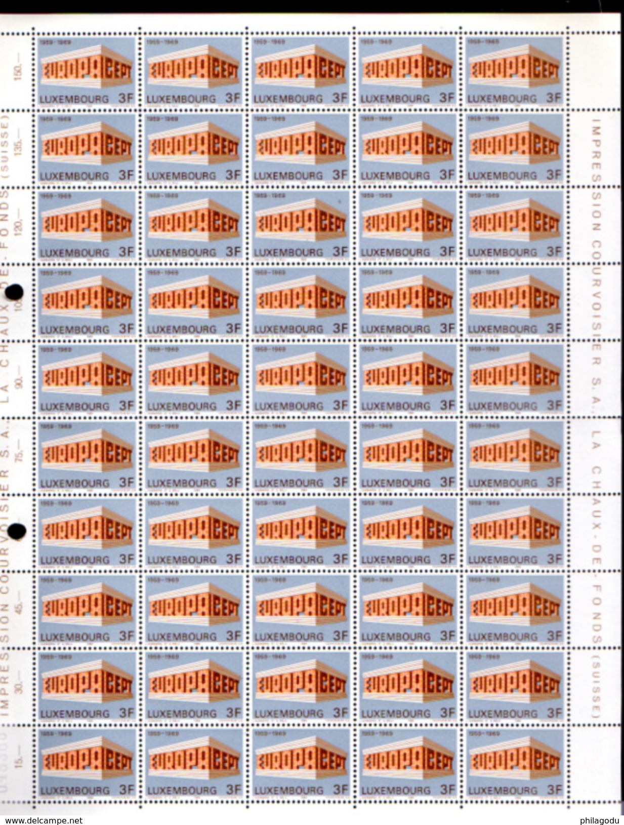 1969,  Luxembourg  Europa, Yv. 738 /739** En Feuille De 50, Cote 87,50 €,  Full Sheets - Hojas Completas