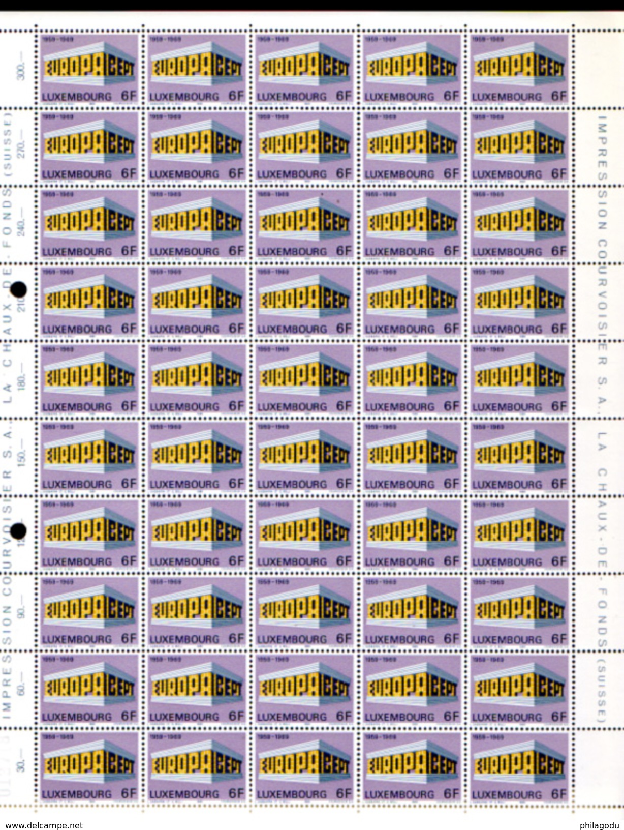 1969,  Luxembourg  Europa, Yv. 738 /739** En Feuille De 50, Cote 87,50 €,  Full Sheets - Fogli Completi