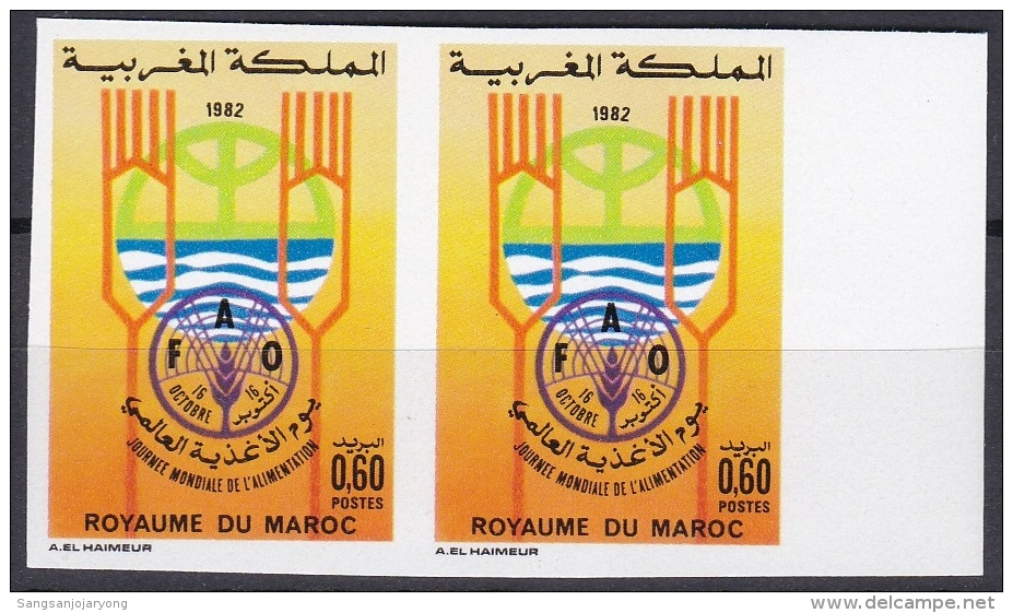 Morocco Sc539 World Food Day, FAO, Imperf Pair, Non Dentele - Against Starve