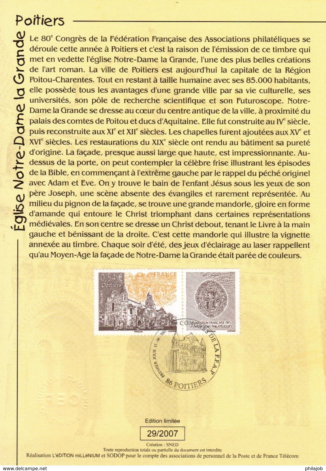 FRANCE 2007 : Encart 1er Jour " EGLISE NOTRE-DAME LA GRANDE / POITIERS ". N° YT 4062. Voir Les 2 Scans. - Churches & Cathedrals