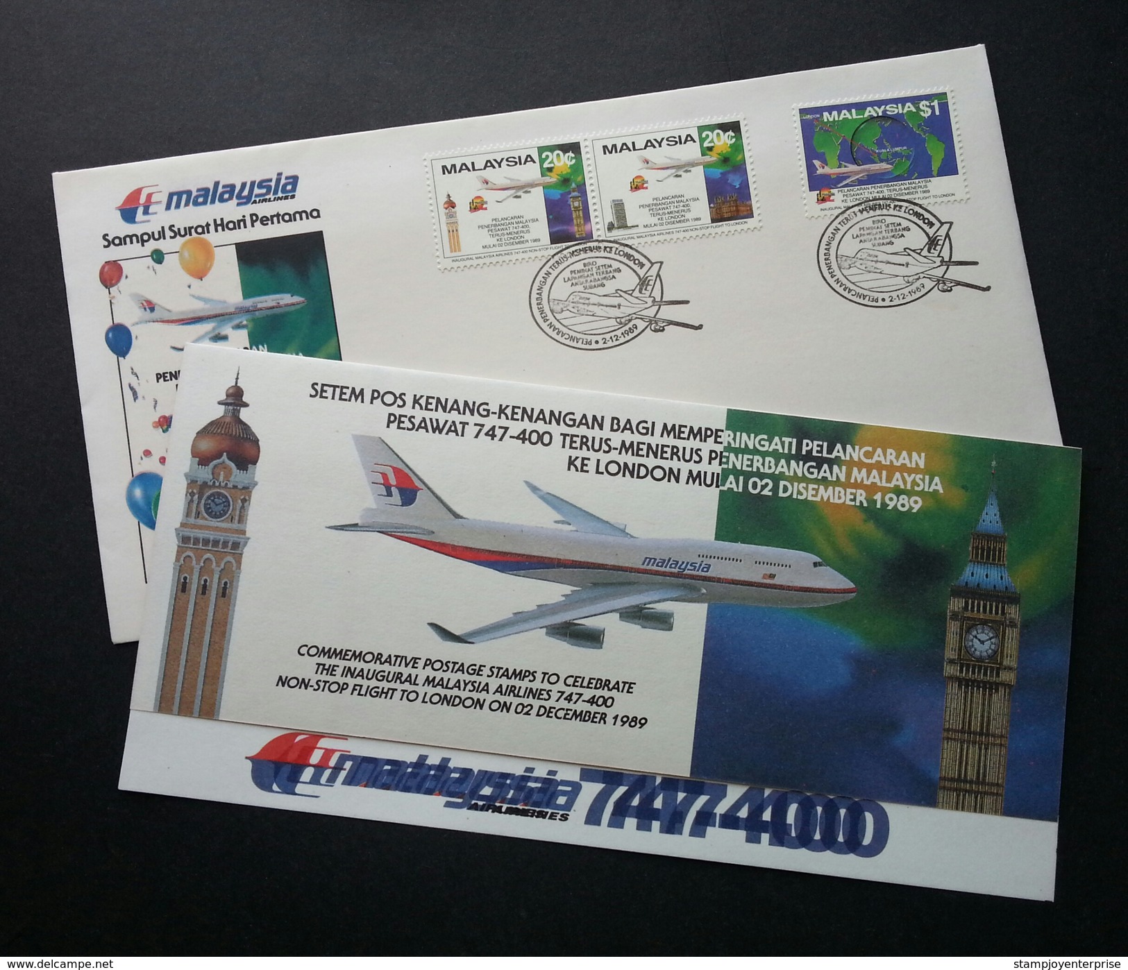 Malaysia Airline 747-400 Non-stop Flight To London 1989 Airplane Aeroplane Airline Aviation Vehicle (FDC) *error *Rare - Malaysia (1964-...)