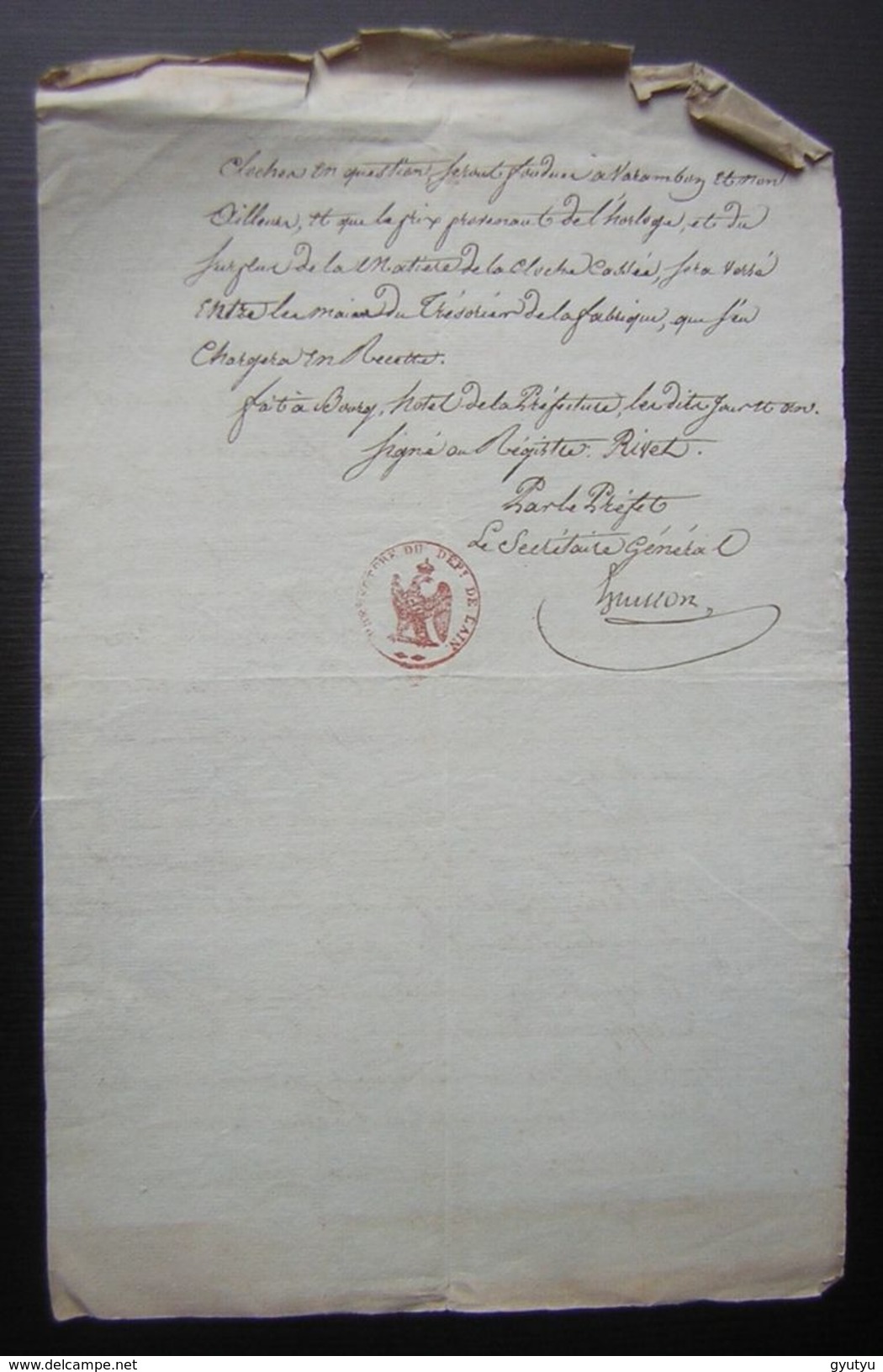 1811 Préfecture De L'Ain Fonte Des Cloches Et Achat De Le Vieille Horloge De Varambon - Manuscrits