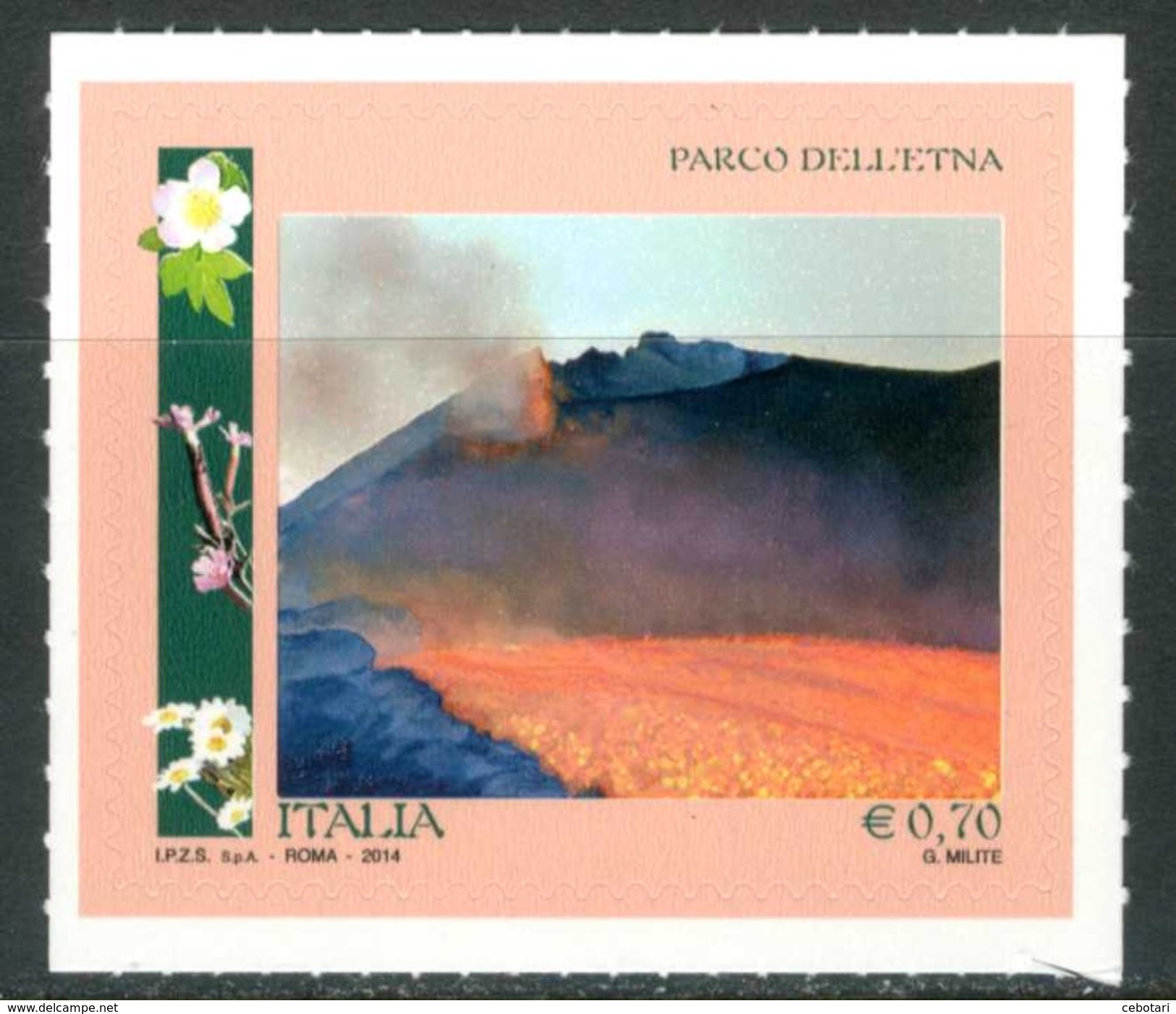 ITALIA / ITALY 2014** - Parco Dell'Etna - 1 Val. Autoadesivo, MNH, Come Da Scansione. - Vulcani