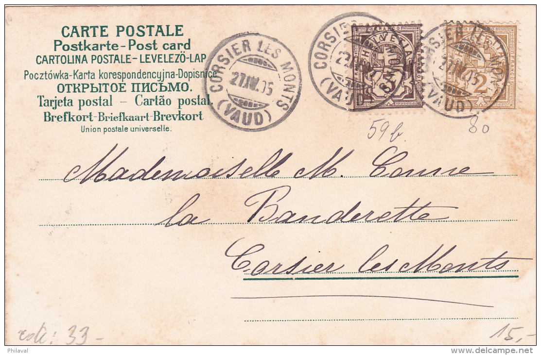 Nos 59B Et 80 Sur Carte Postale Oblitérée Corsier-les-Monts Le 21.IV.1905 - Briefe U. Dokumente