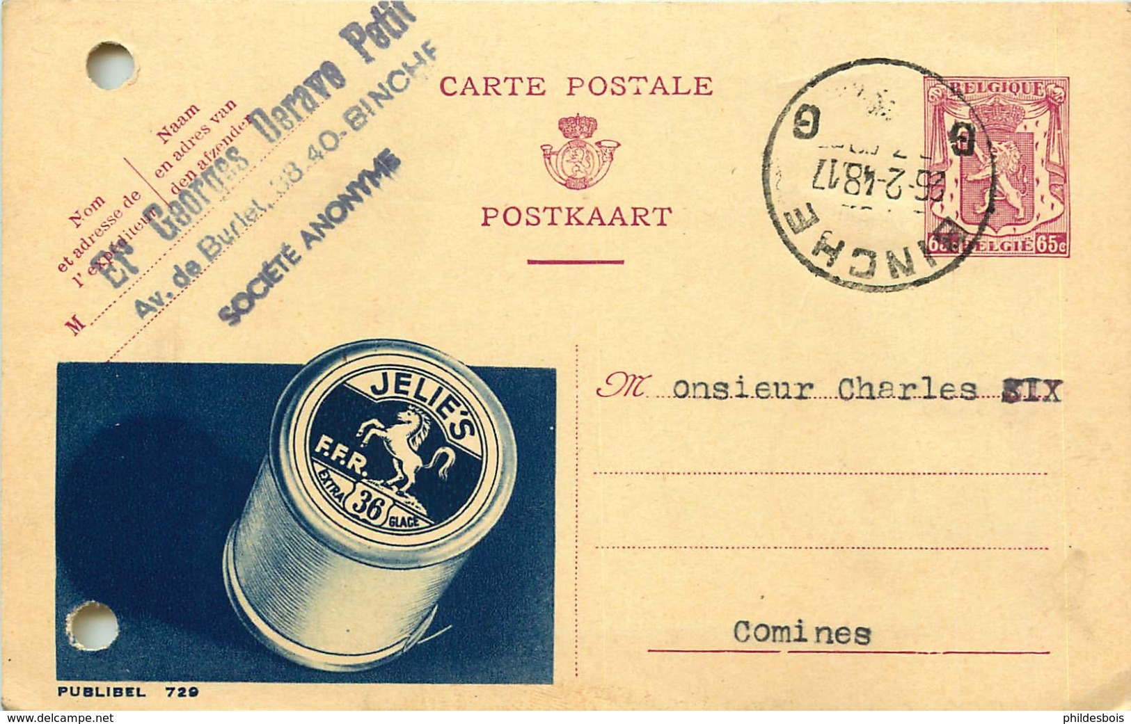 BELGIQUE ENTIER POSTAL PUBLIBEL  JELIE'S 1948 - Publibels