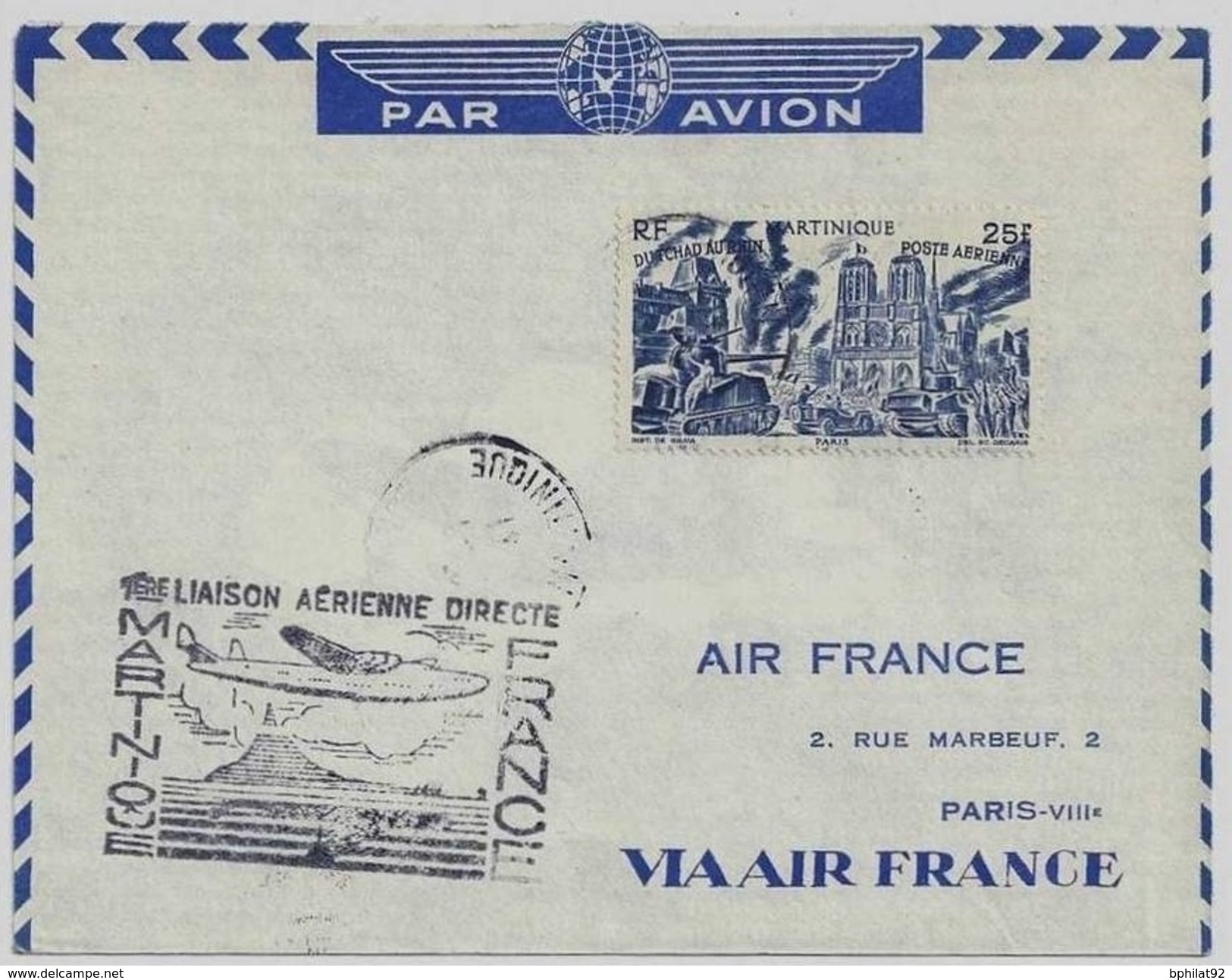 !!! 1ERE LIAISON AERIENNE DIRECTE MARTINIQUE - FRANCE PAR AIR FRANCE 1947 - 1960-.... Covers & Documents