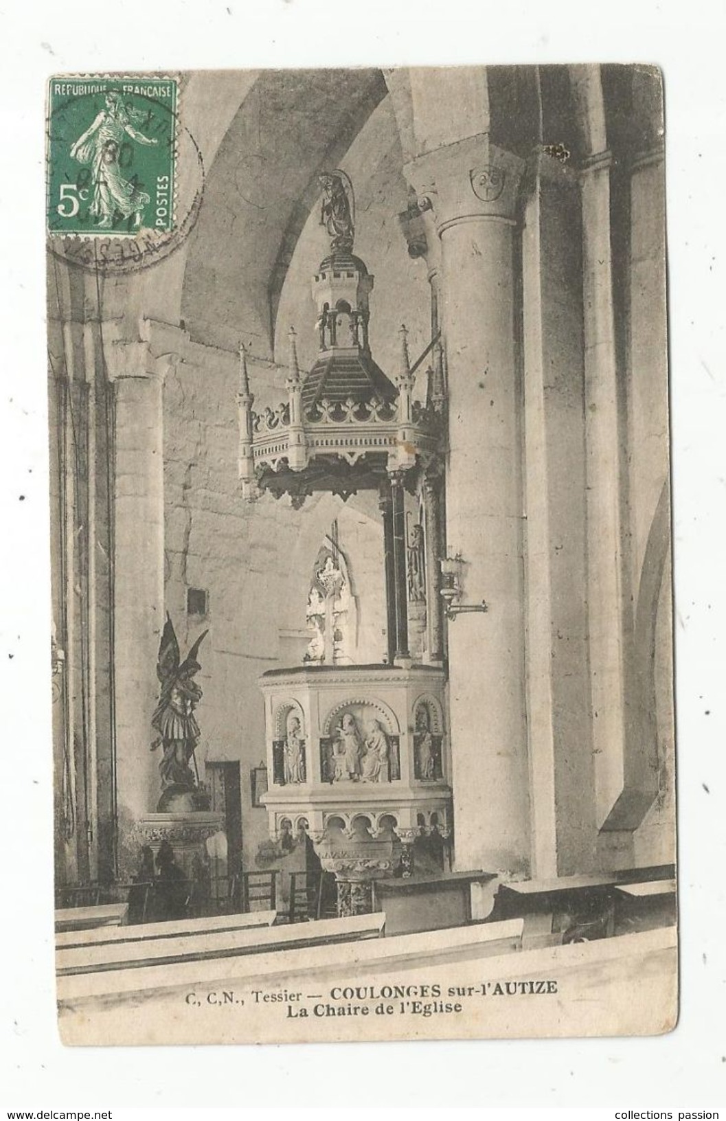 Volet Photographique D'un Cp , 79 , COULONGES SUR L'AUTIZE , La Chaire De L'église , Voyagée 1908 - Coulonges-sur-l'Autize
