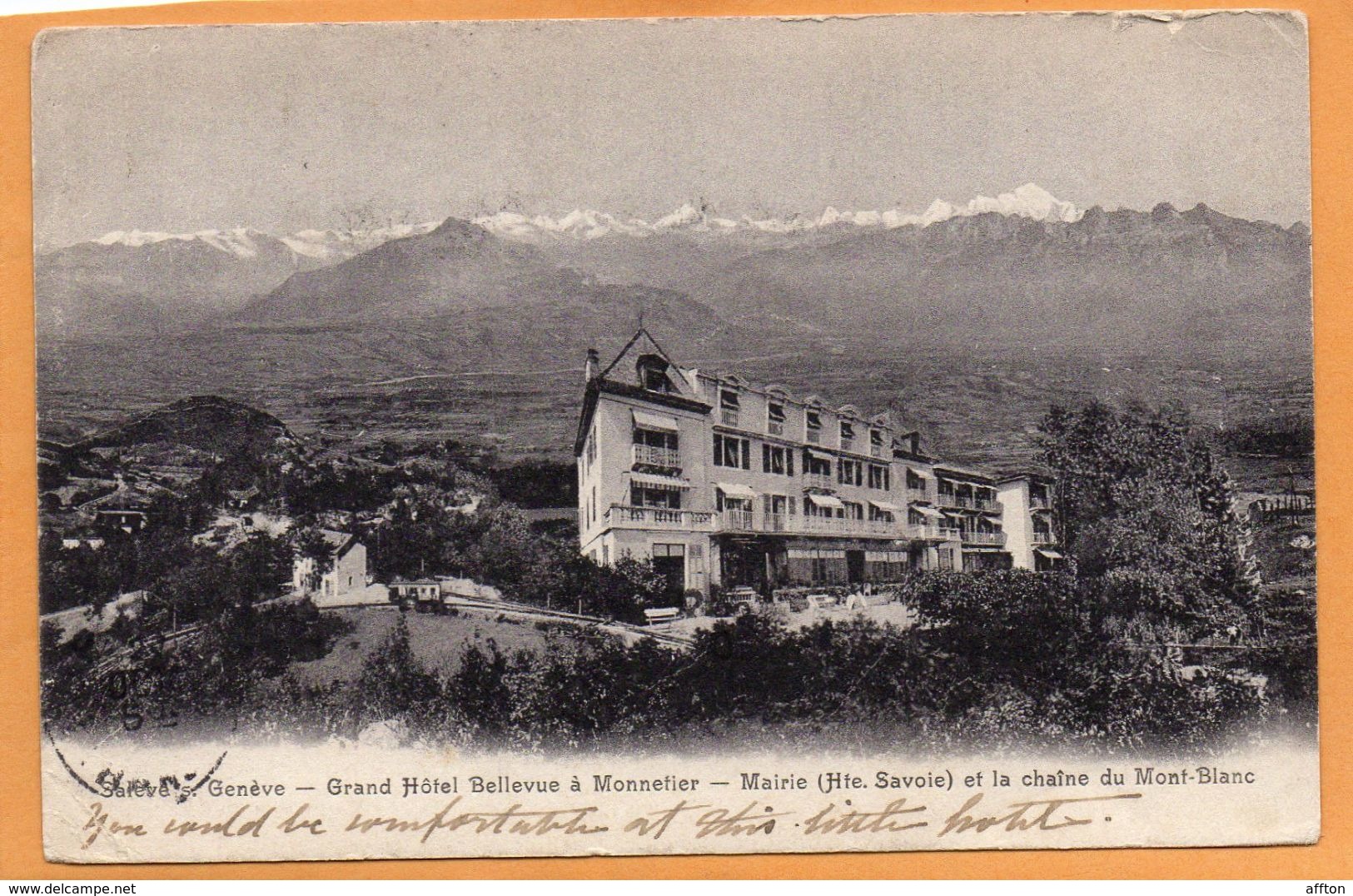 Geneva Grand Hotel Bellevue A Monnetier Switzerland 1905 Postcard - Bellevue