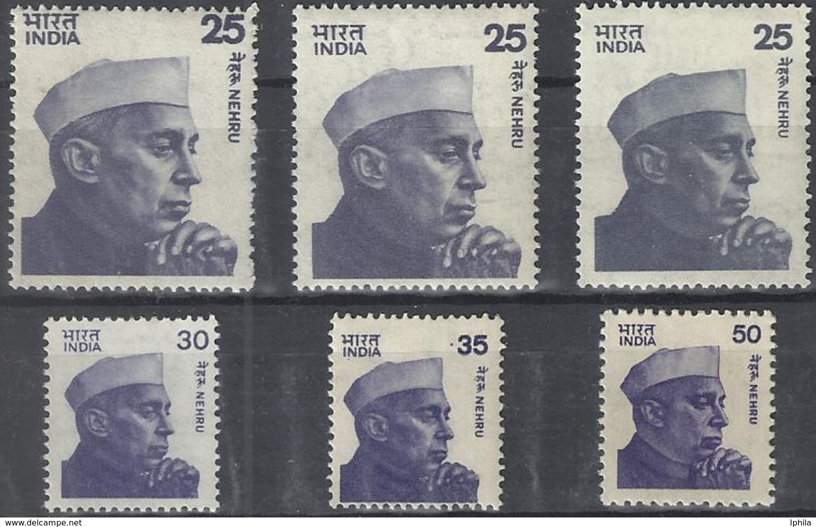 Nehru Definitives Complete Set Of Six HCV Includes Varieties Of 25p India Indian Indien Inde Definitive - Other & Unclassified