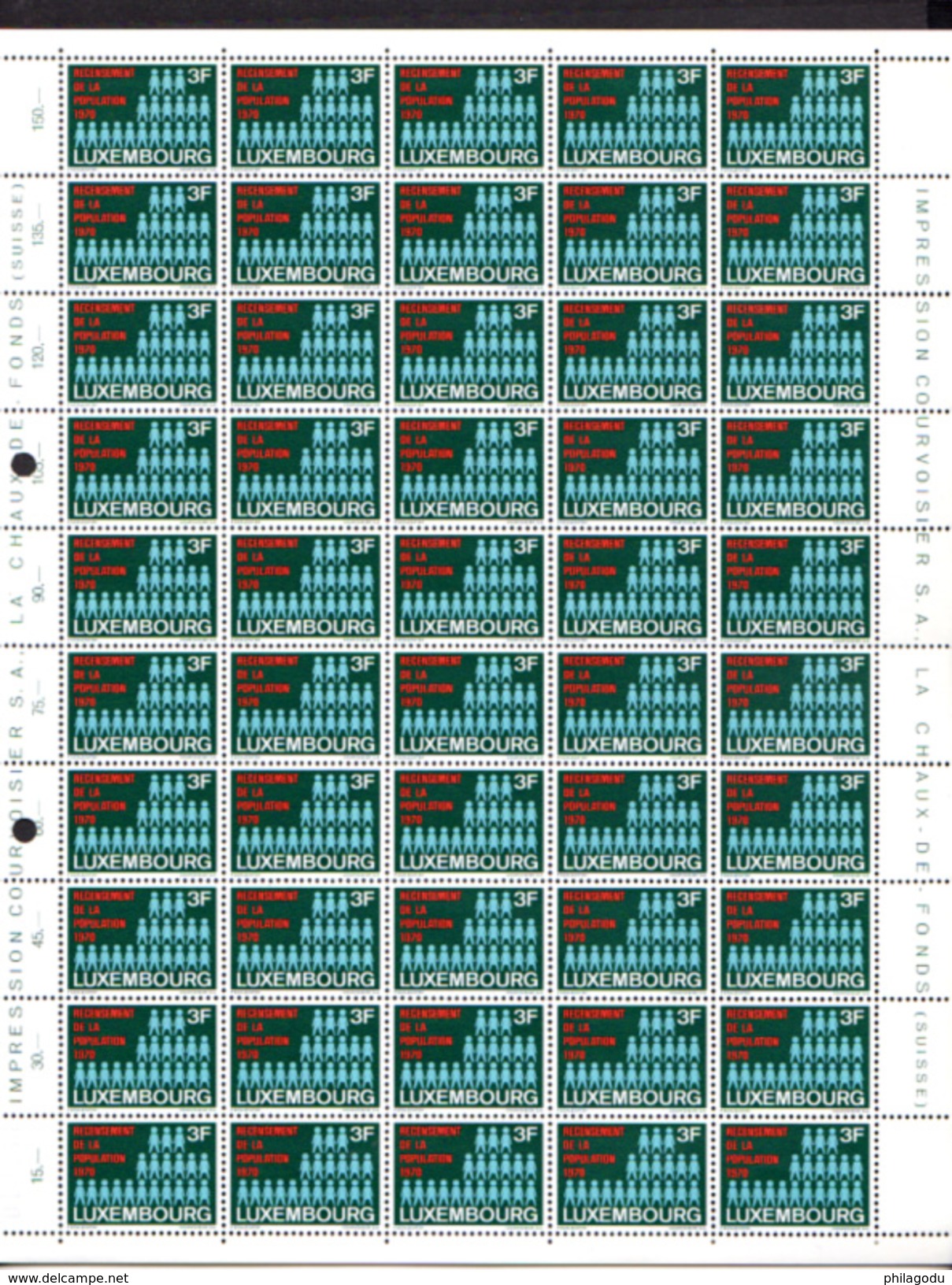 1970,    Recensement, Eich, Hamm, Hollerich Et Rollingergrand,  761 / 763**en Feuilles De 50, Cote 52,50 €, - Full Sheets