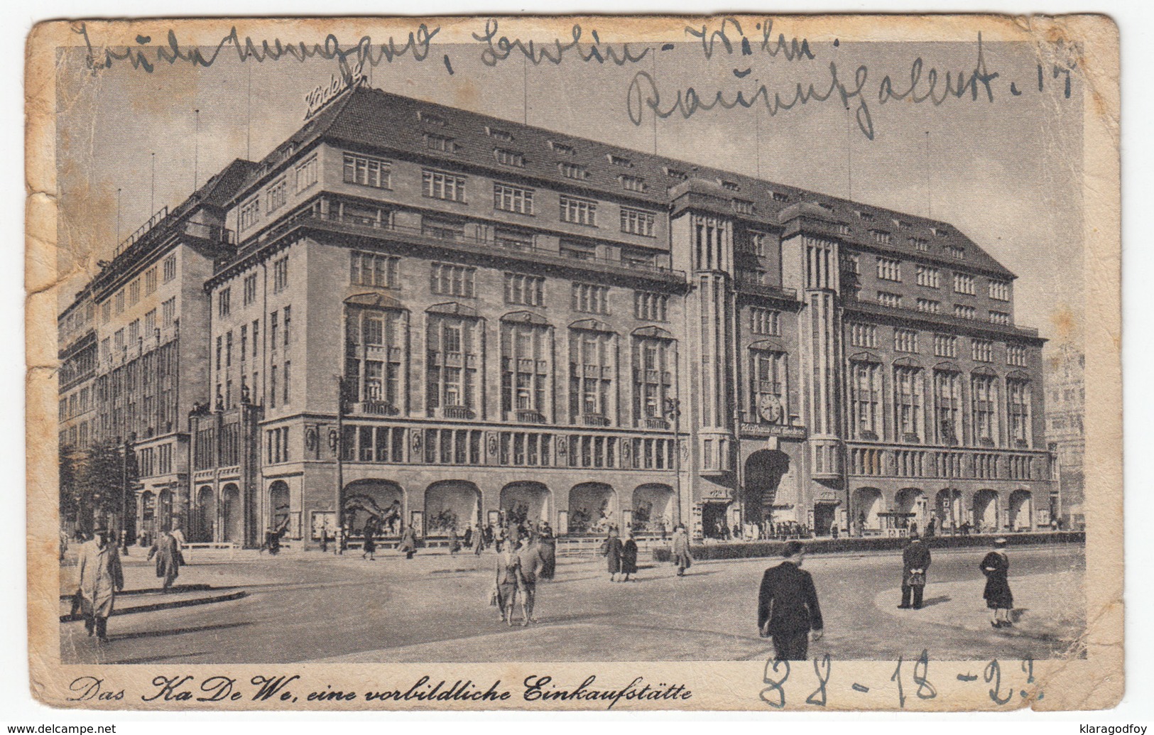 "2. Kriegshilfswerk Für Das Deutsche Rote Kreuz" Slogan Postmark On Berlin, KaDeWe Old Postcard Travelled 1941 B170915 - Briefe U. Dokumente