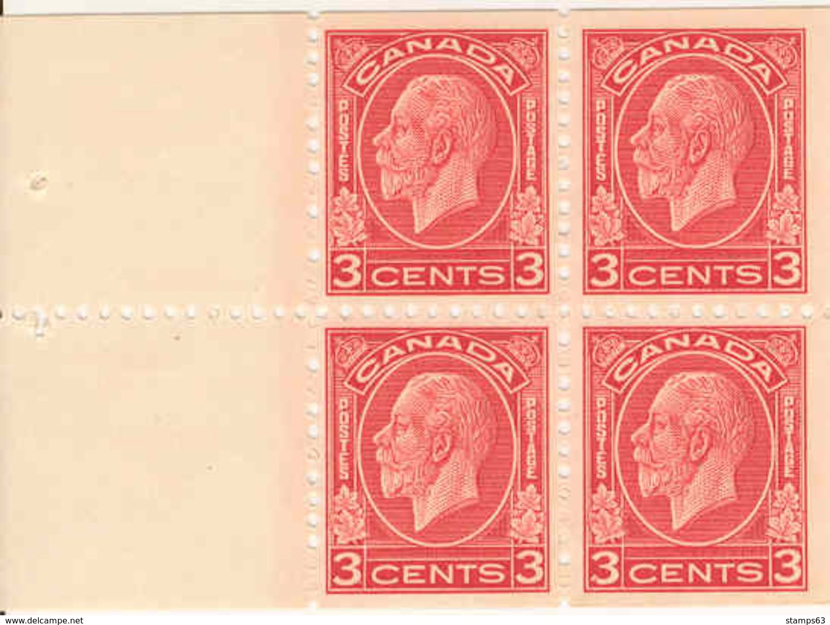 CANADA, 1933. Bookletpane  4x3c, Sc 197a (from Booklet 20) - Volledige Velletjes