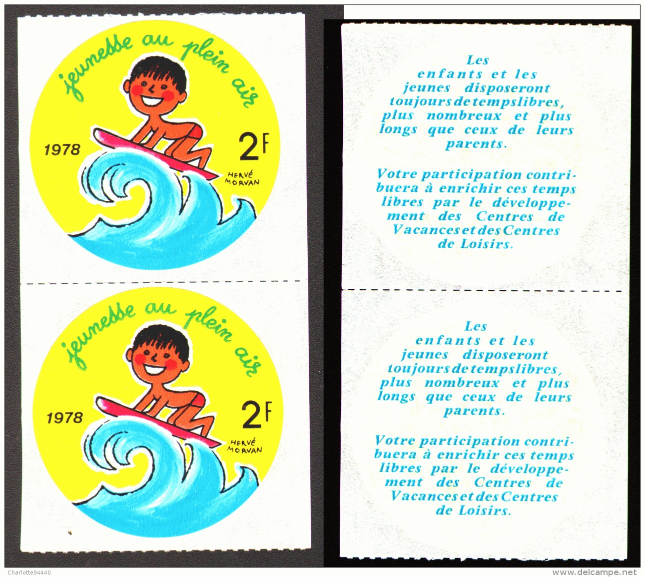 2 Autocollants Stickers JEUNESSE EN PLEIN AIR  HERVE MORVAN  1978 - Other & Unclassified