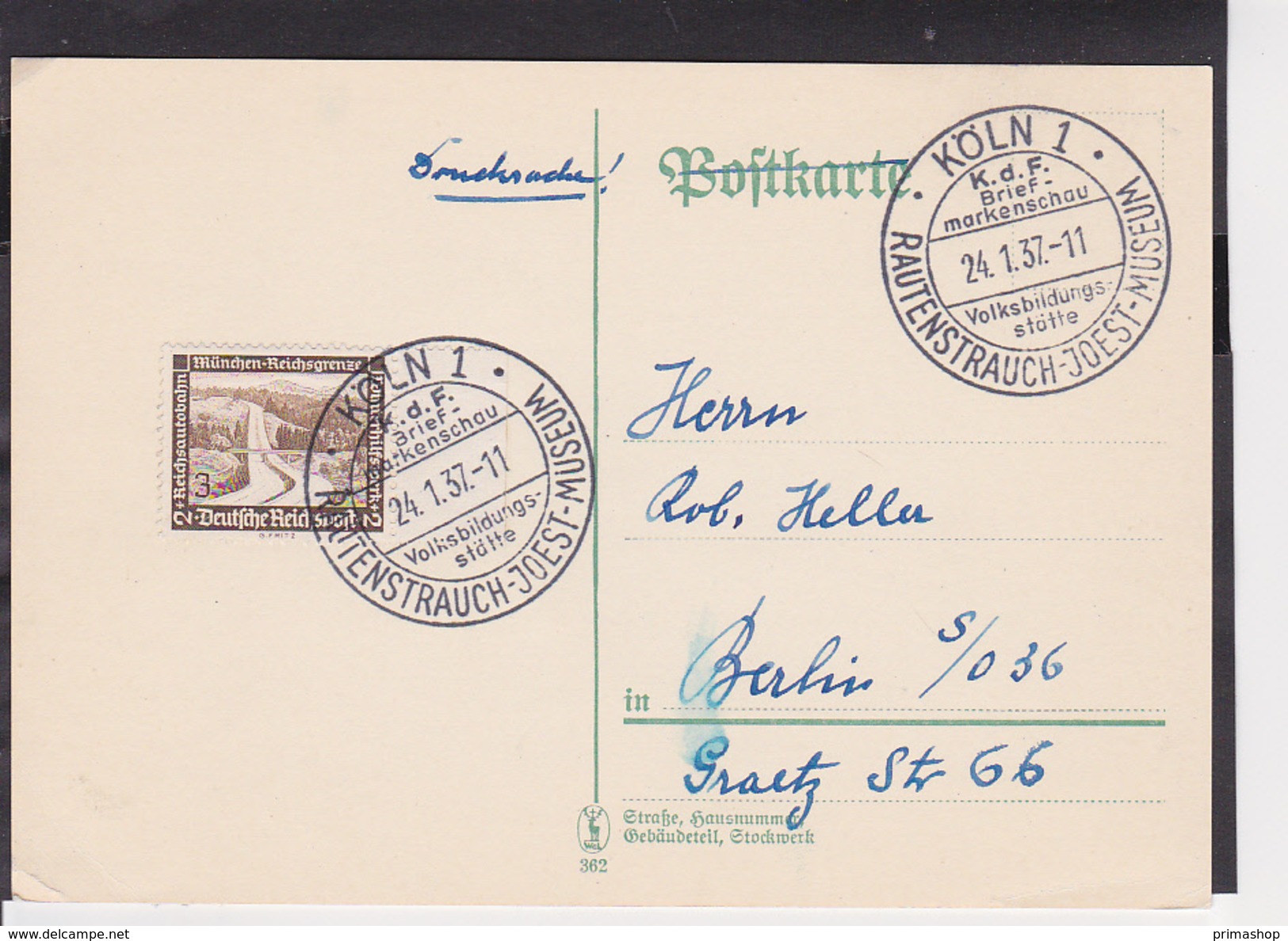 A23  /  Deutsches Reich  SST   /   Köln Rautenstrauch Museum 1937 - Other & Unclassified