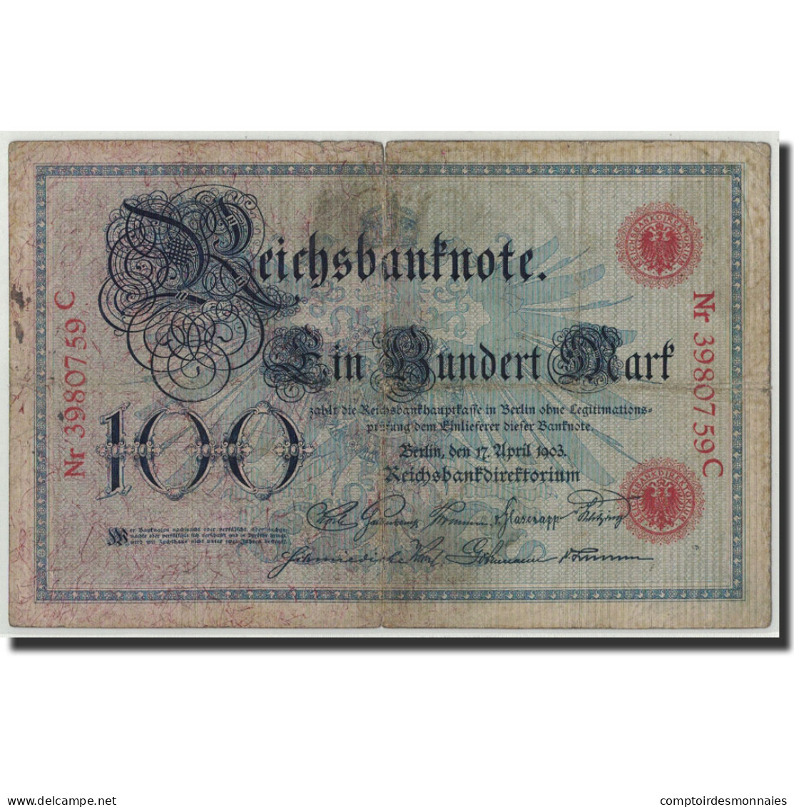 Billet, Allemagne, 100 Mark, 1903, 1903-04-17, KM:22, B+ - 100 Mark