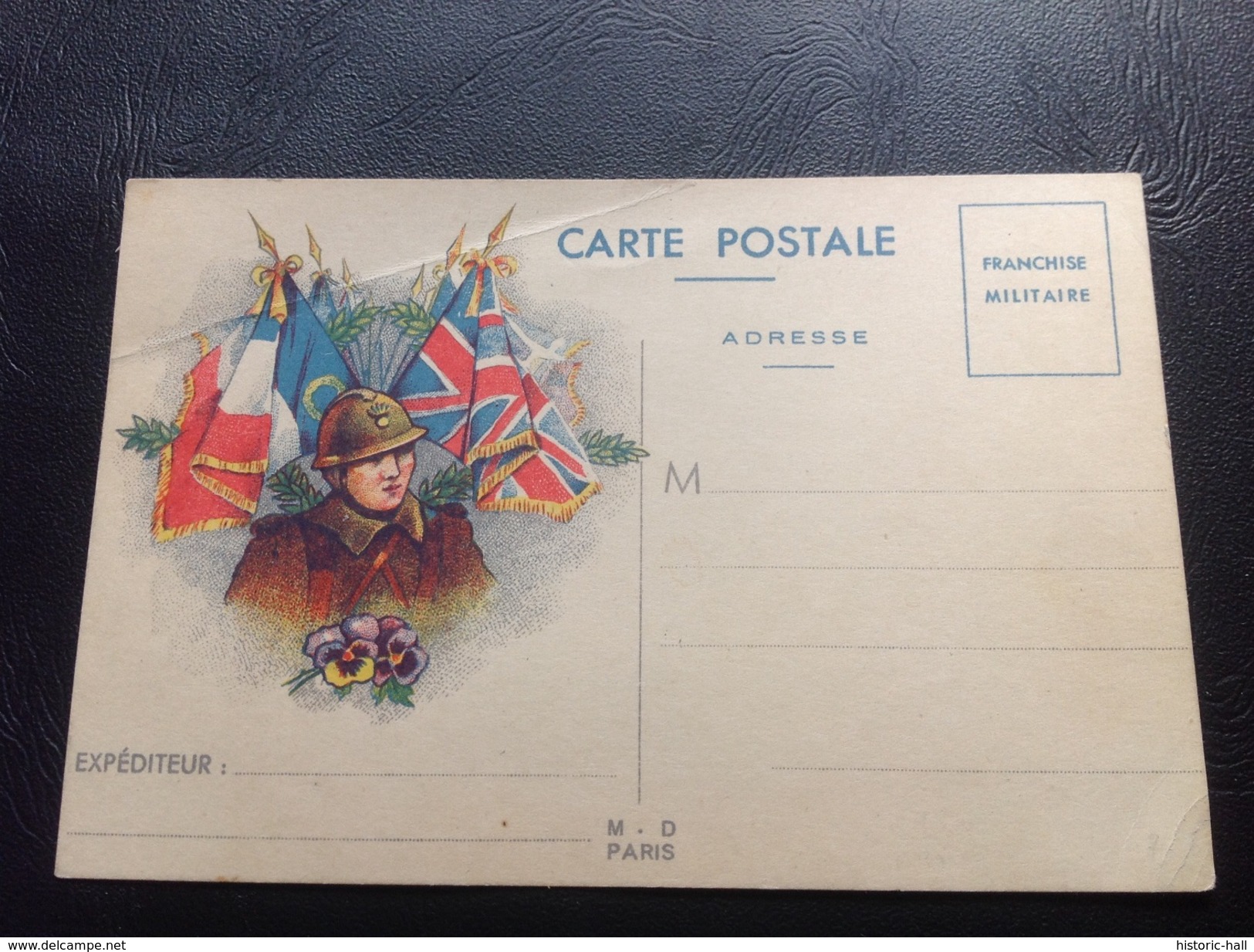 CARTE POSTALE Franchise Militaire 1939-1945 Soldat Français, Pensée & Drapeaux Alliés - Lettres & Documents