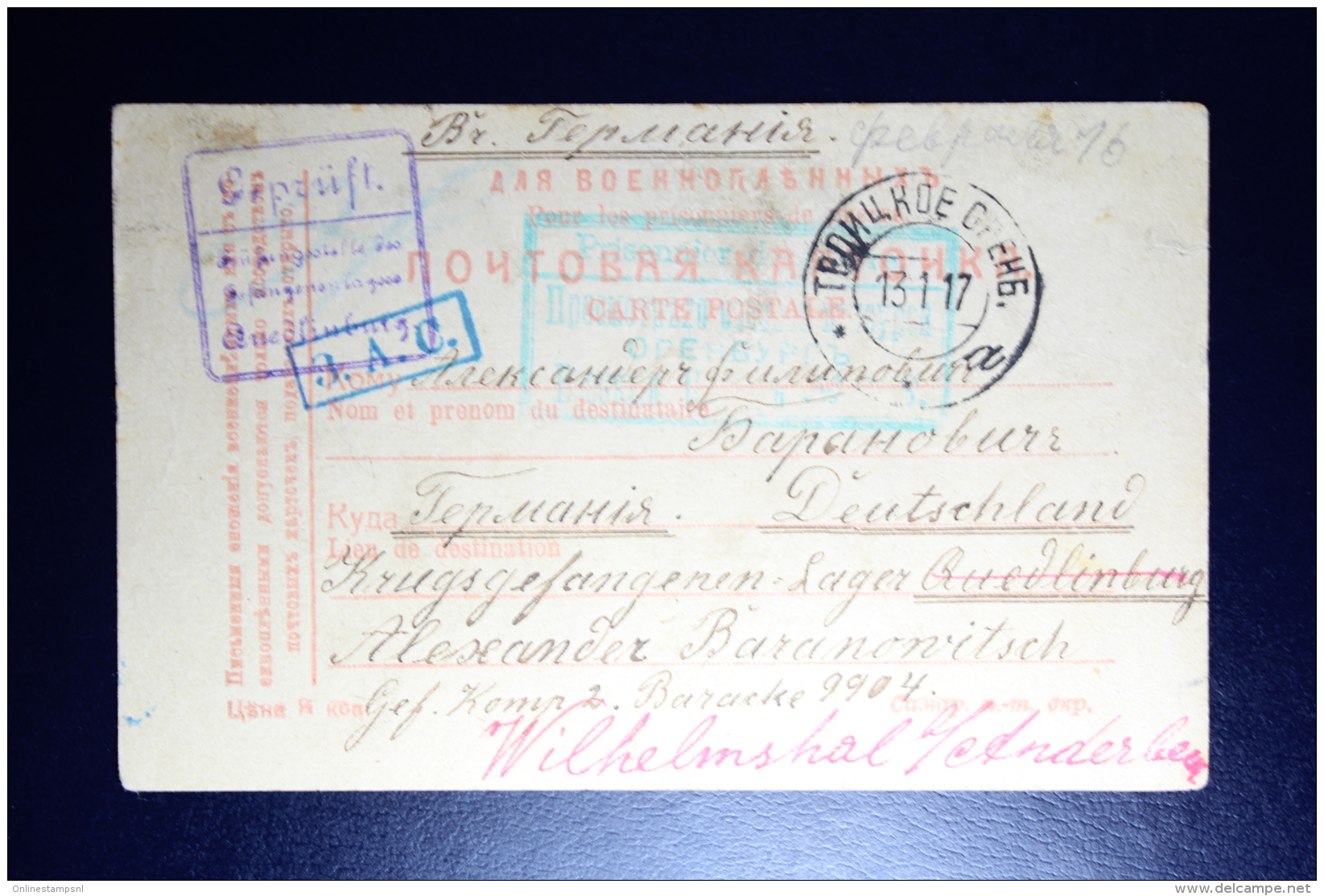 Russia  POWPostcard  Troitskoe Orenburg 1917     Censor Cancels - Covers & Documents