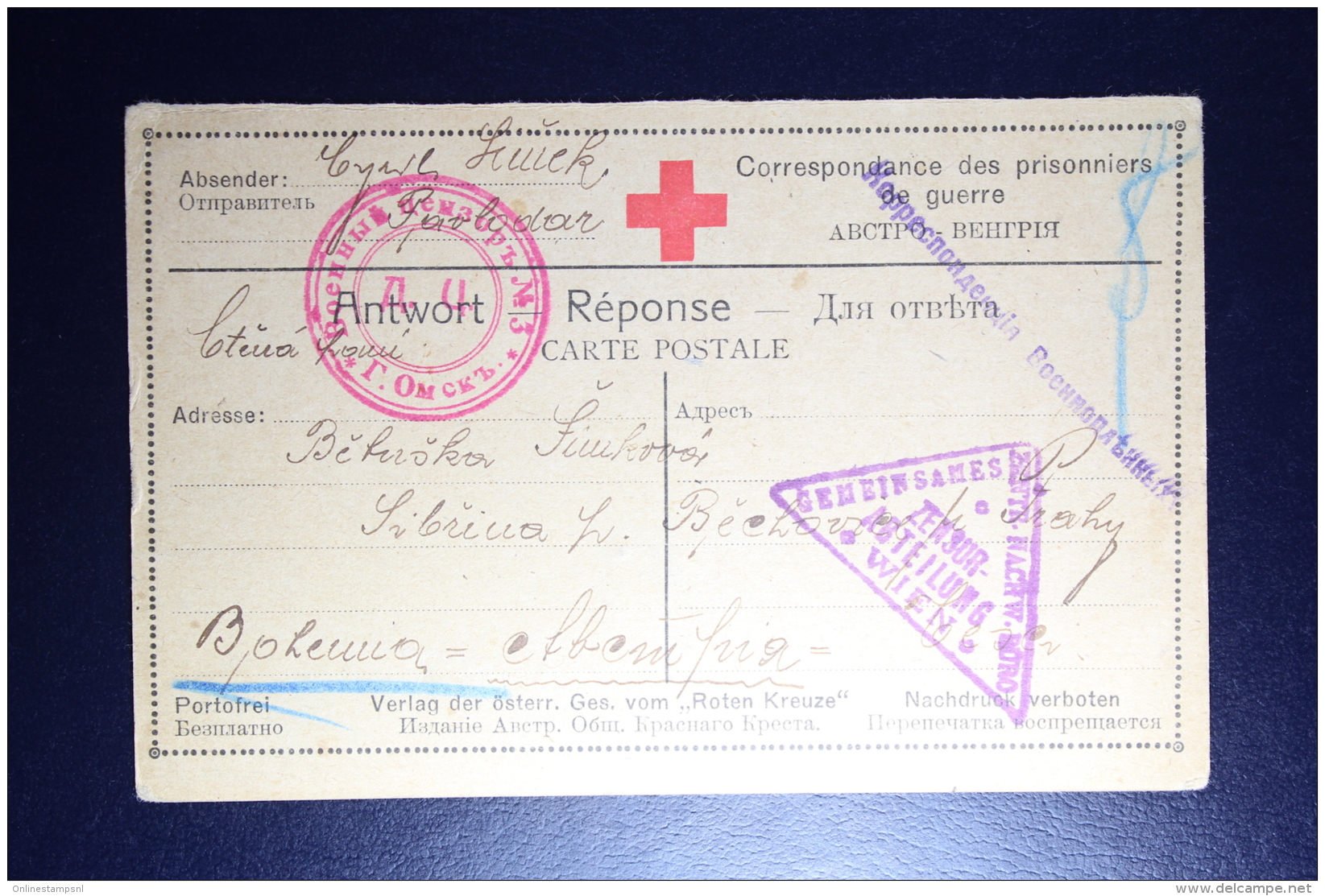 Russia POW  Postcard Pavlodar ( Kazachstan ) 1916  Vienna To Praag Censor Cancel - Briefe U. Dokumente
