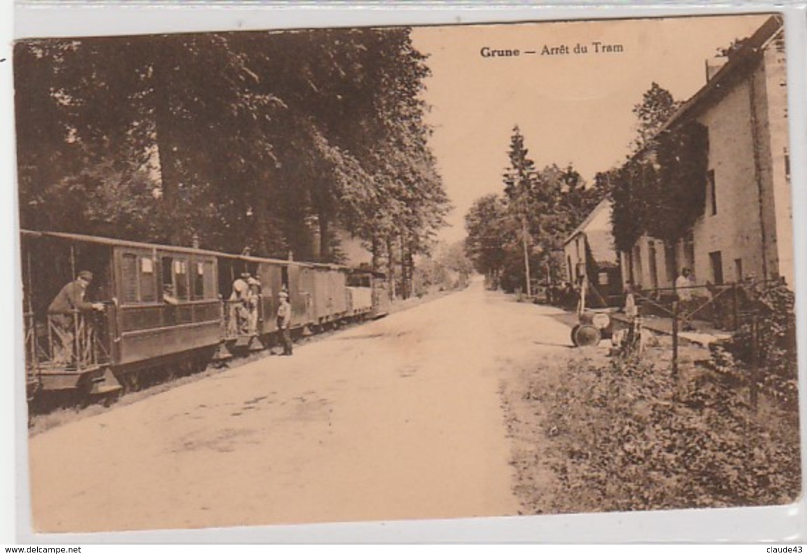 Grune Rare  Arret Du Tram Bien Animée Ciculé En 1927 - Nassogne