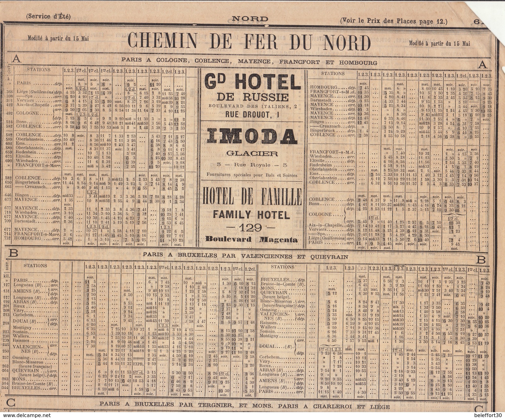 1878,  Lignes Des Chemins De Fer Du Nord  (voir 4 Scans, Lire Description) - Documentos Históricos