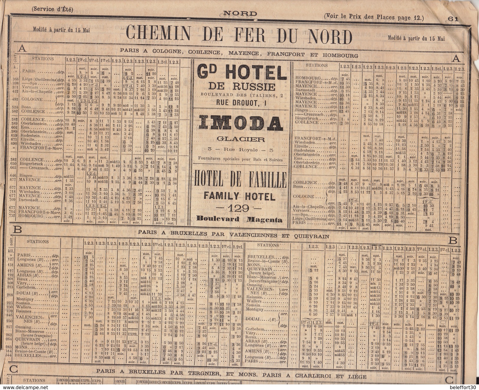 1878,  Lignes Des Chemins De Fer Du Nord  (voir 4 Scans, Lire Description) - Documentos Históricos
