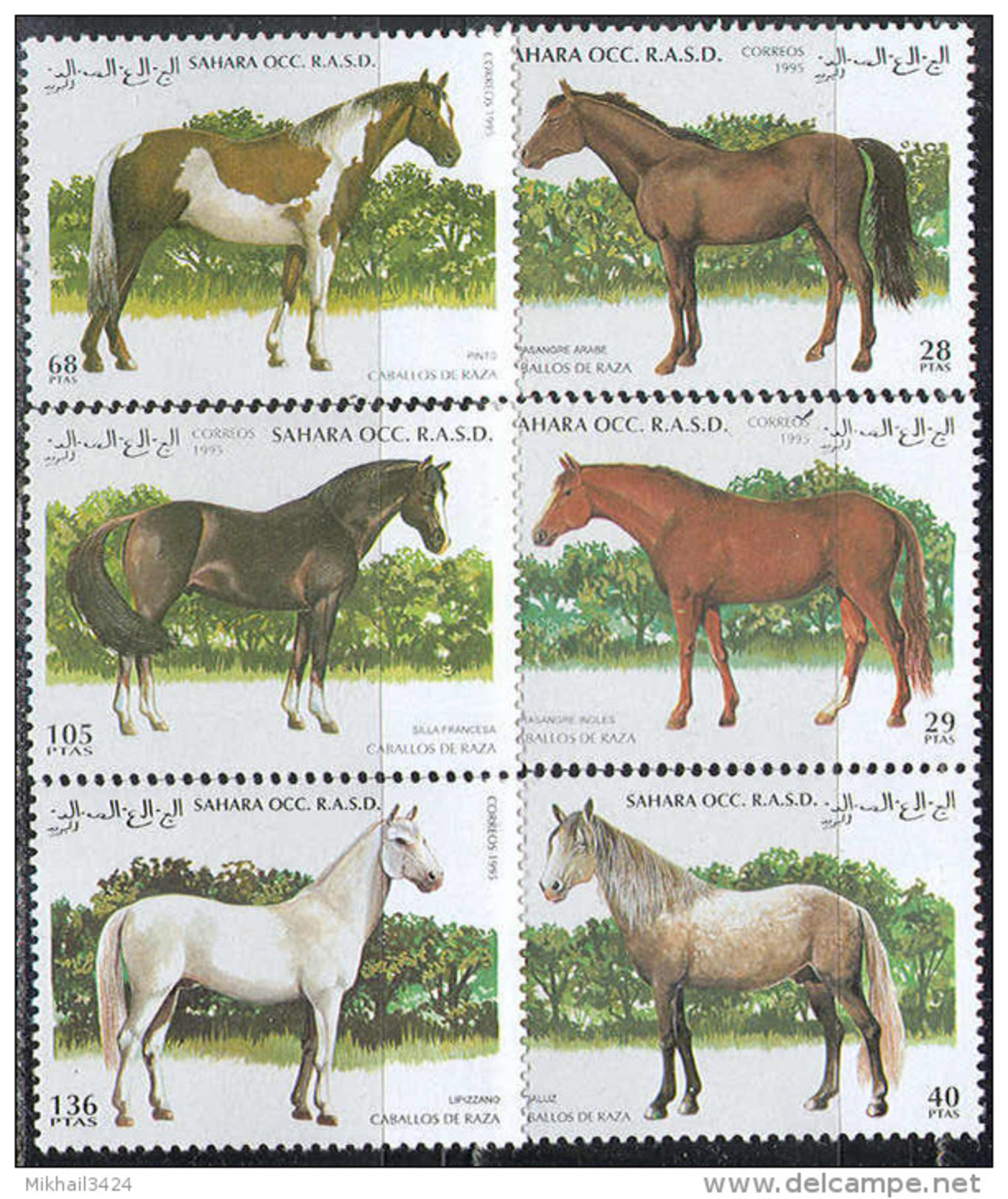 2325 Horses Fauna Animals Mammals 1995 Shr 6v+S/s Set MNH ** - Horses