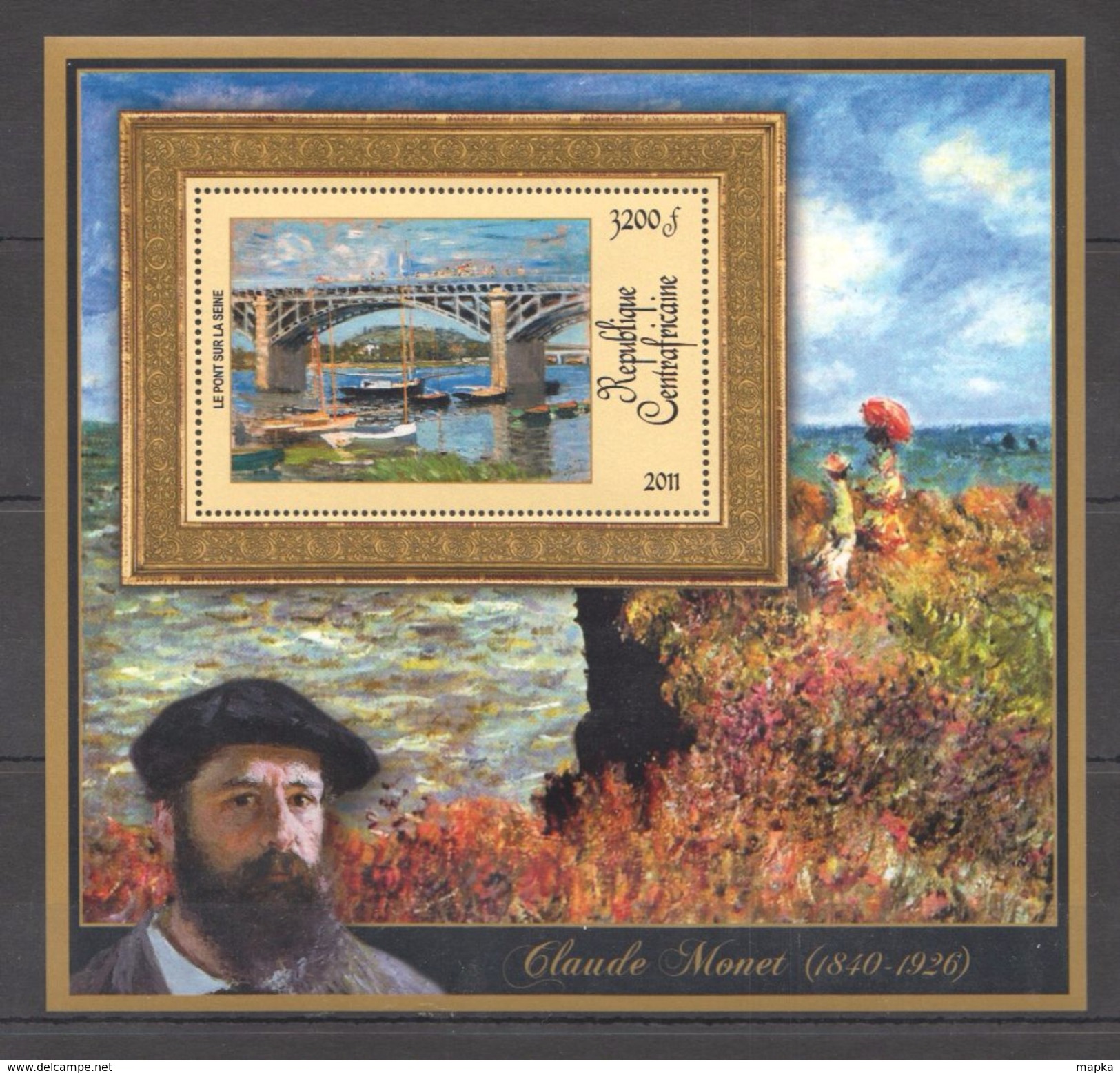 P722 2011 REPUBLIQUE CENTRAFRICAINE ART CLAUDE MONET CAMILLE MONET LE PONT SUR LA SIENE BL MNH - Impressionismus