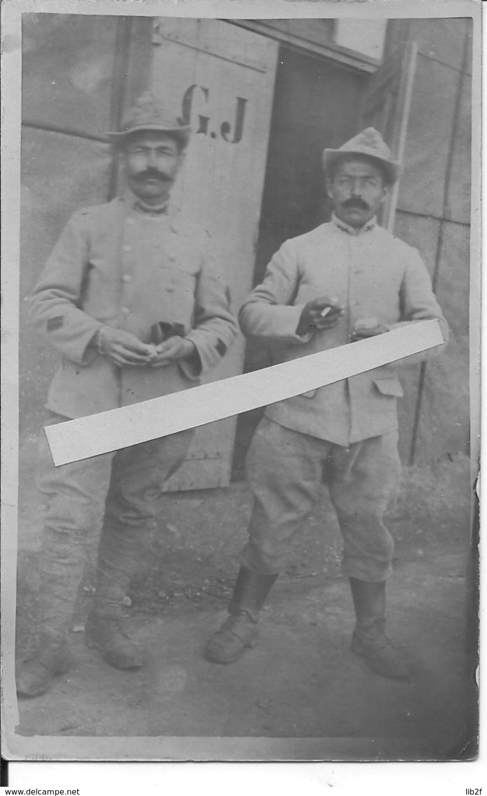 1917 Trentin Portrait De 2 Soldats Français Avec Chapeaux D'artilleurs Italiens Alpini 1 Carte Photo 14-18 Ww1 - War, Military