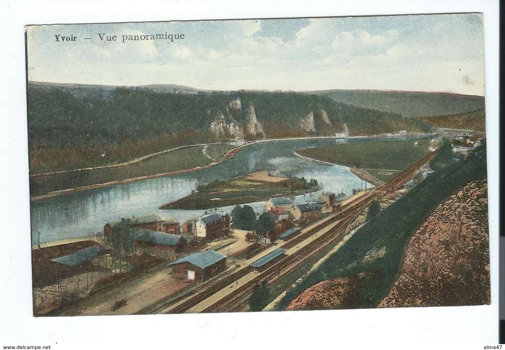 Yvoir - Vue Panoramique Sur Gare Chemin Fer - Colorisée - Circulé 1927 - Yvoir