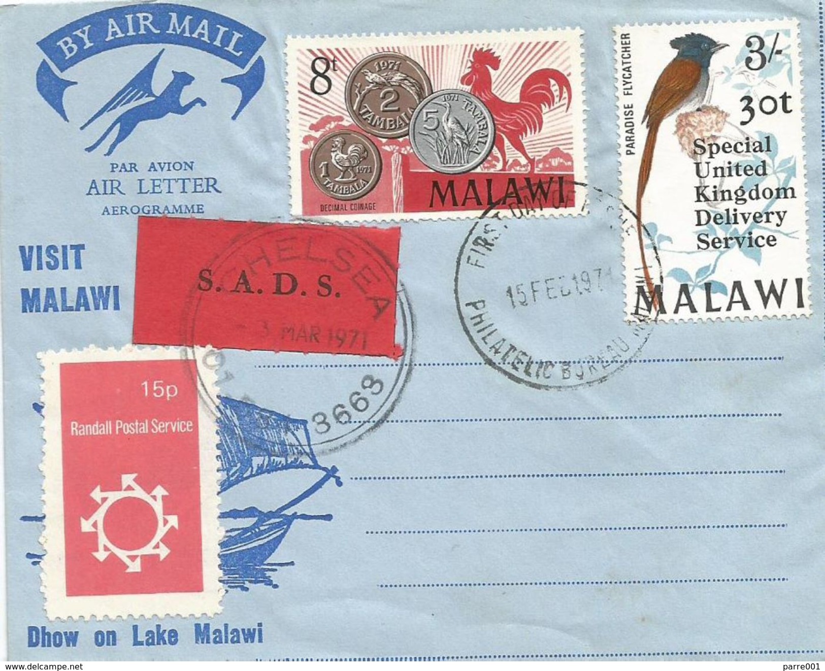 Malawi 1971 Special UK Delivery Service Overprint Michel 143 FDC Postally Used Cover - Malawi (1964-...)