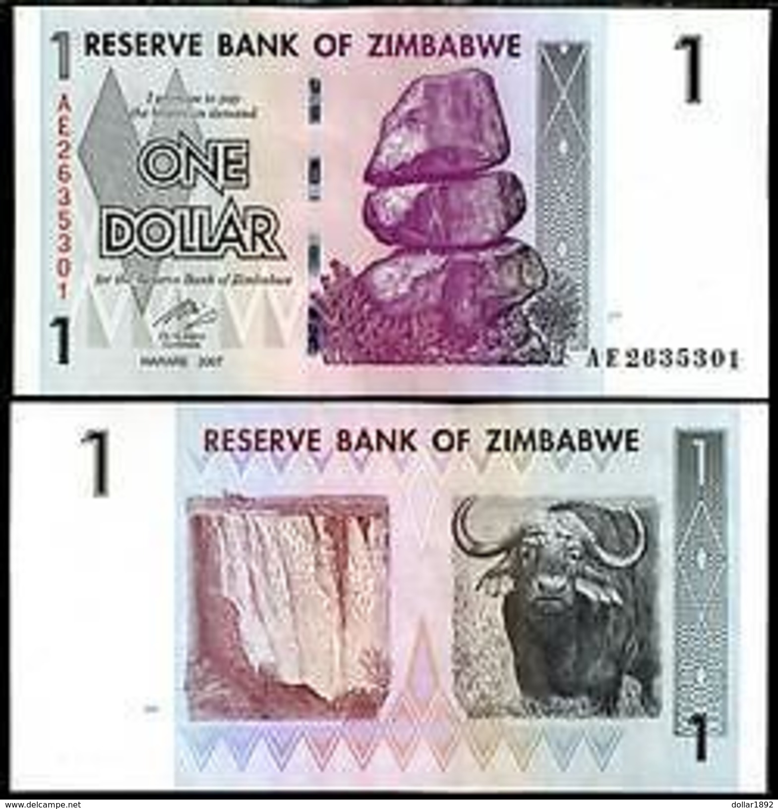 Zimbabwe Banconota 1 Dollaro 2007 RINOCERONTE DI HARARE NUOVA UNC - Andere & Zonder Classificatie