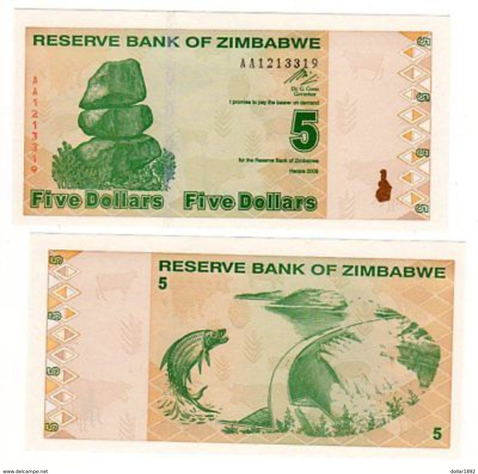 Zimbabwe Banconota 5 Dollari 2009 NOUVEAU NUOVO NUOVA UNC - Andere & Zonder Classificatie