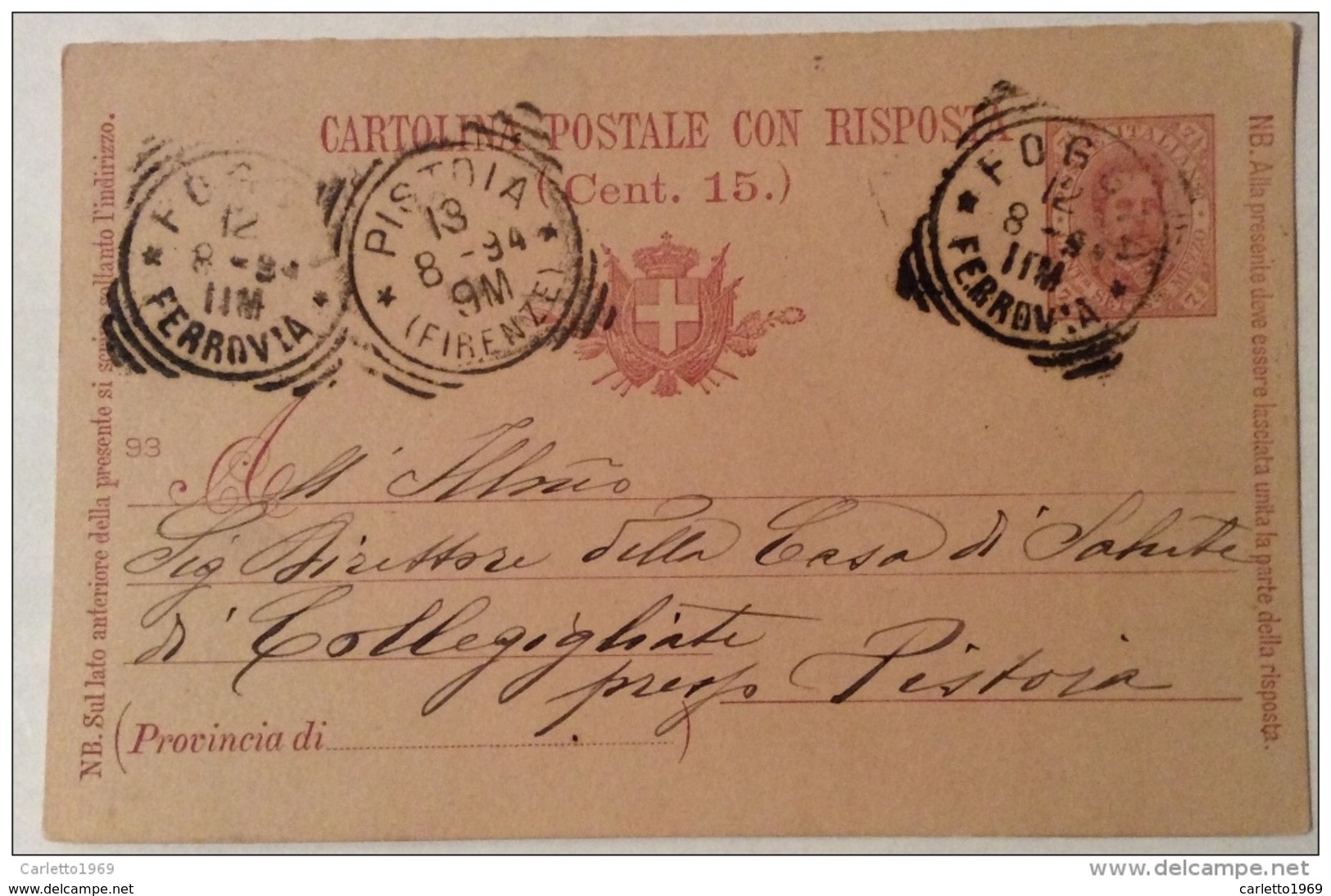 Cartolina Postale 15 Centesimi - Stamped Stationery