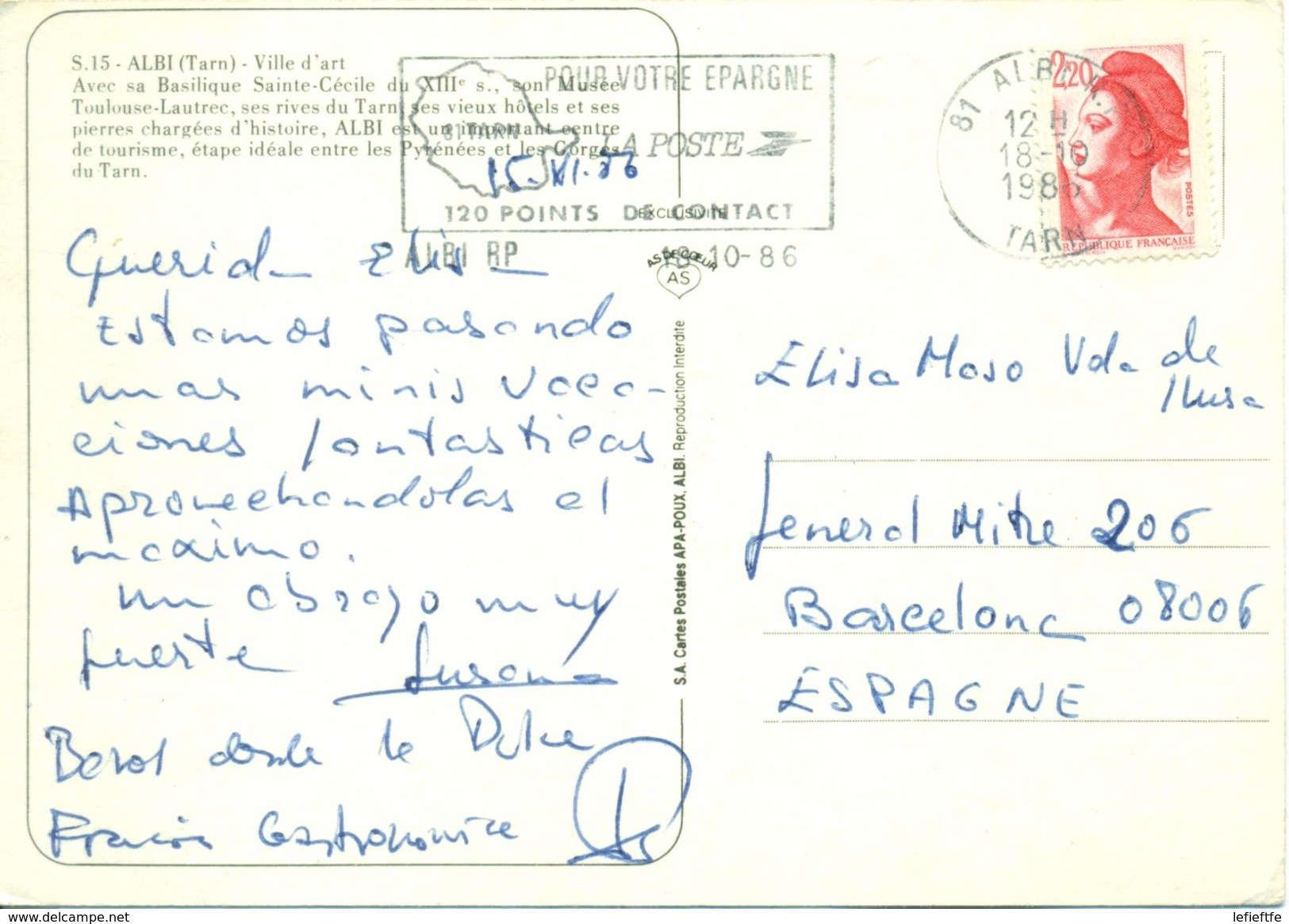 France - Albi Ville D'art - 1986 - Multivues - S.A. Cartes Postales Apa Poux Albi Nº S.15 - Ecrite, Timbrée, Circ. - Albi
