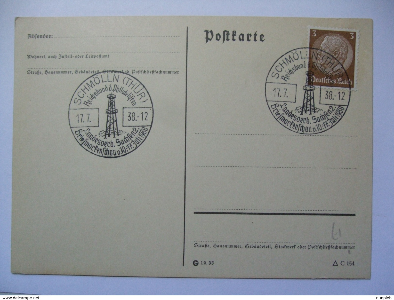 GERMANY 1938 POSTKARTE - Schmolln Reichsbund Philatelisten Sonderstempel - Briefe U. Dokumente