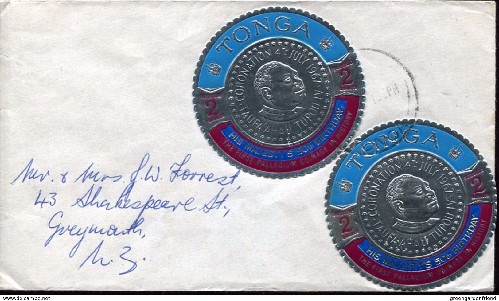 25877 Tonga,  Circuled Cover  1974 With  Adhersive Stamp, To New Zealand - Tonga (1970-...)