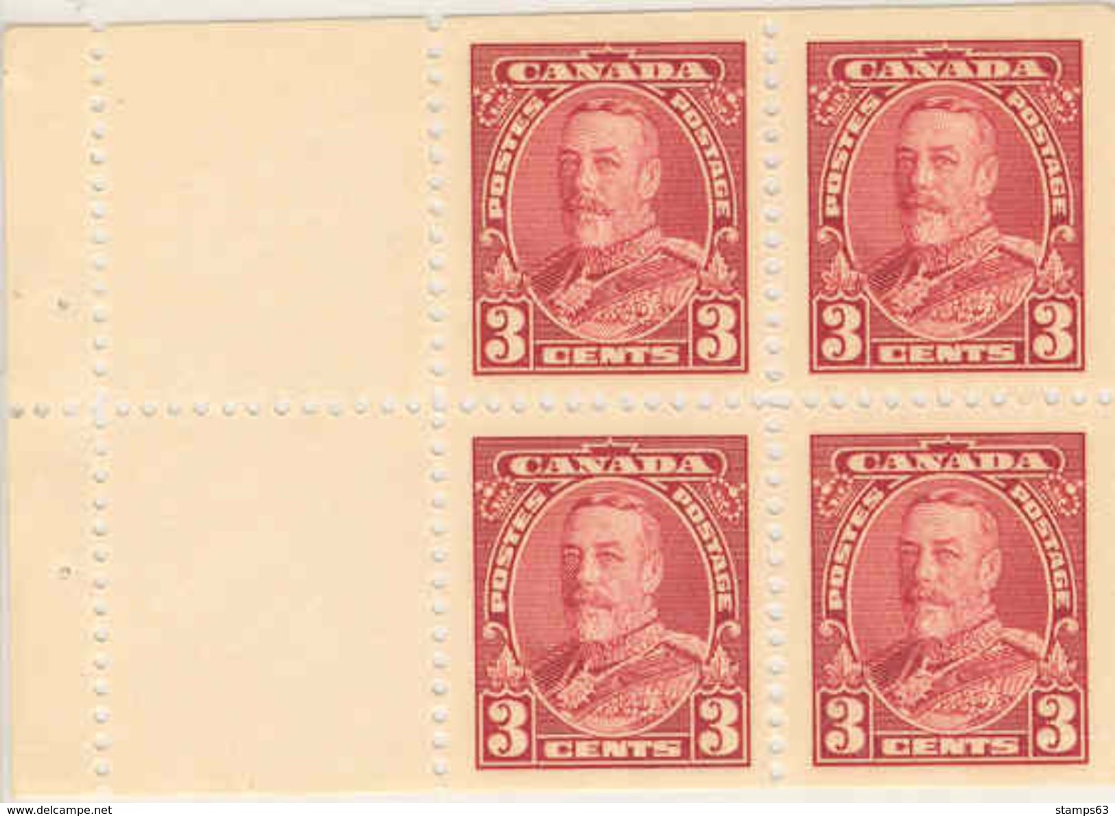 CANADA, 1935, Bookletpane Of Booklet 24, 4x3c Scarlet - Heftchenblätter