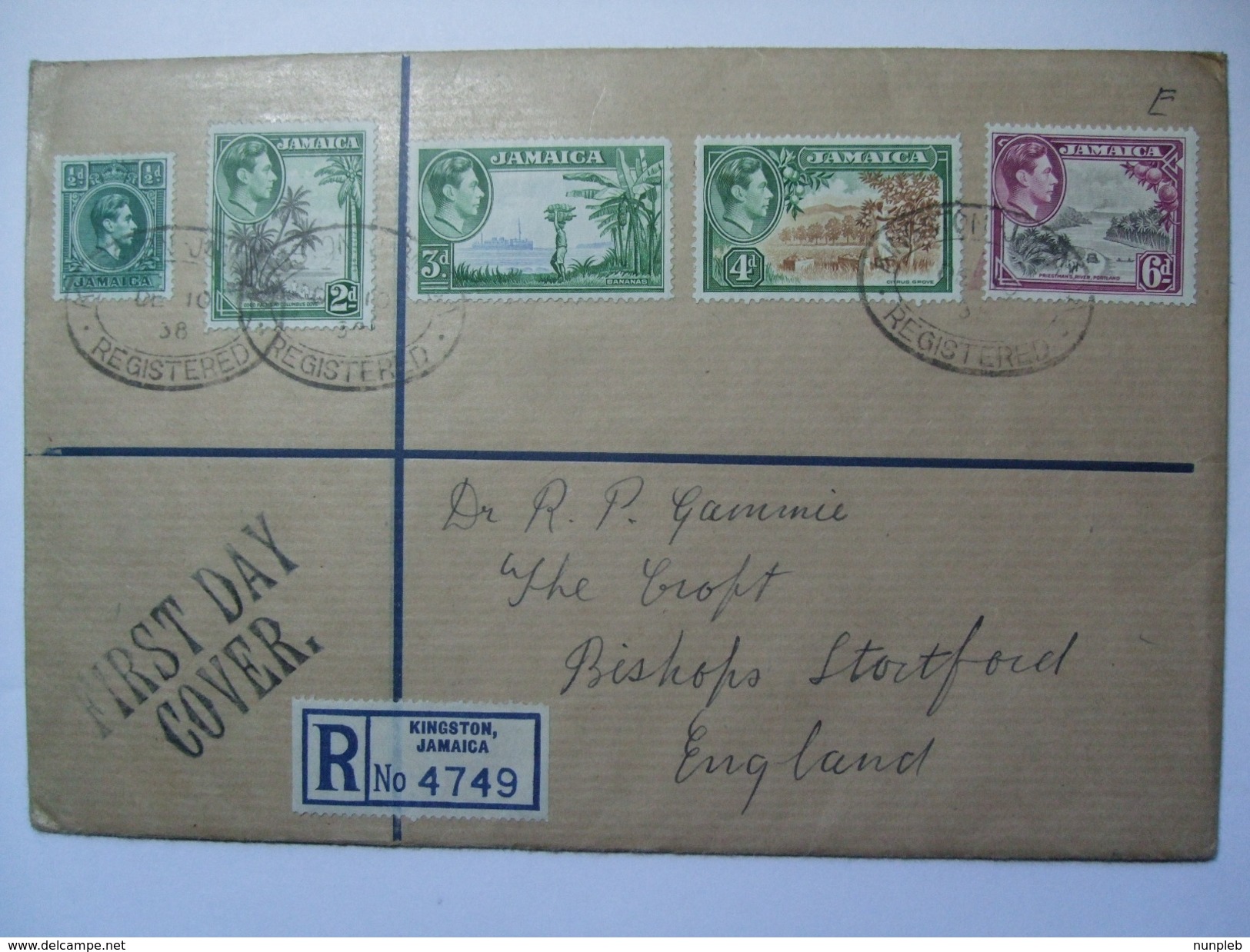 JAMAICA GEORGE VI REGISTERED FIRST DAY COVER DEFINITIVES - Up To 6d Value - Jamaica (...-1961)