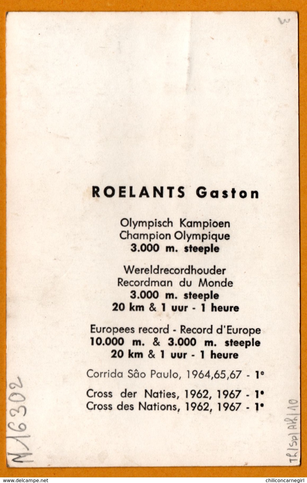 Roelants Gaston Avec Autographe - Champion Olympique 3000. Steeple - Recordman - Cross Des Nations 62/67 - GANCIA - Sportlich