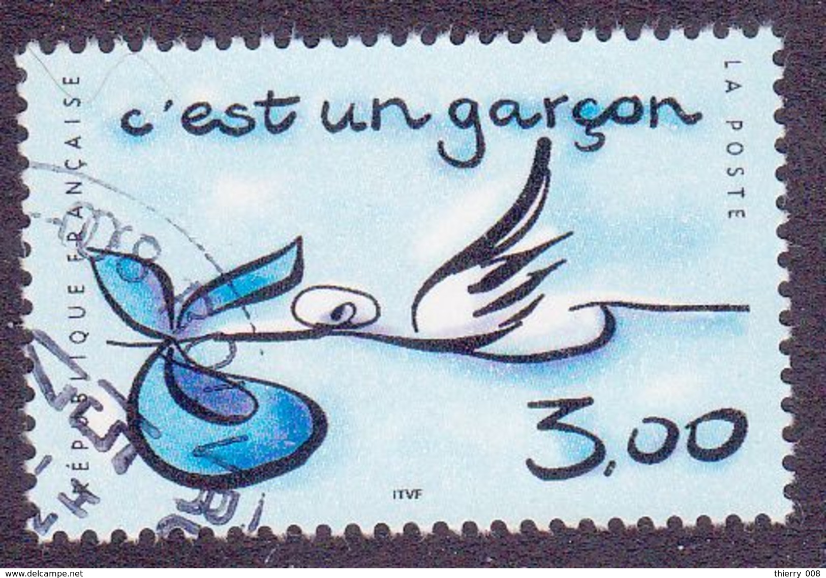 3232 France 1999 Oblitéré  Timbre Pour Naissance C'est Un Garçon Cigogne Avec Petit Paquet - Oblitérés