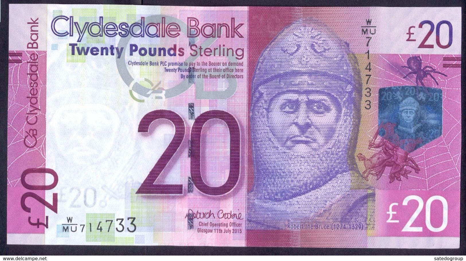 UK Scotland 20 Pounds 2015 UNC P- 229Kd < Clydesdale Bank > - 20 Pounds