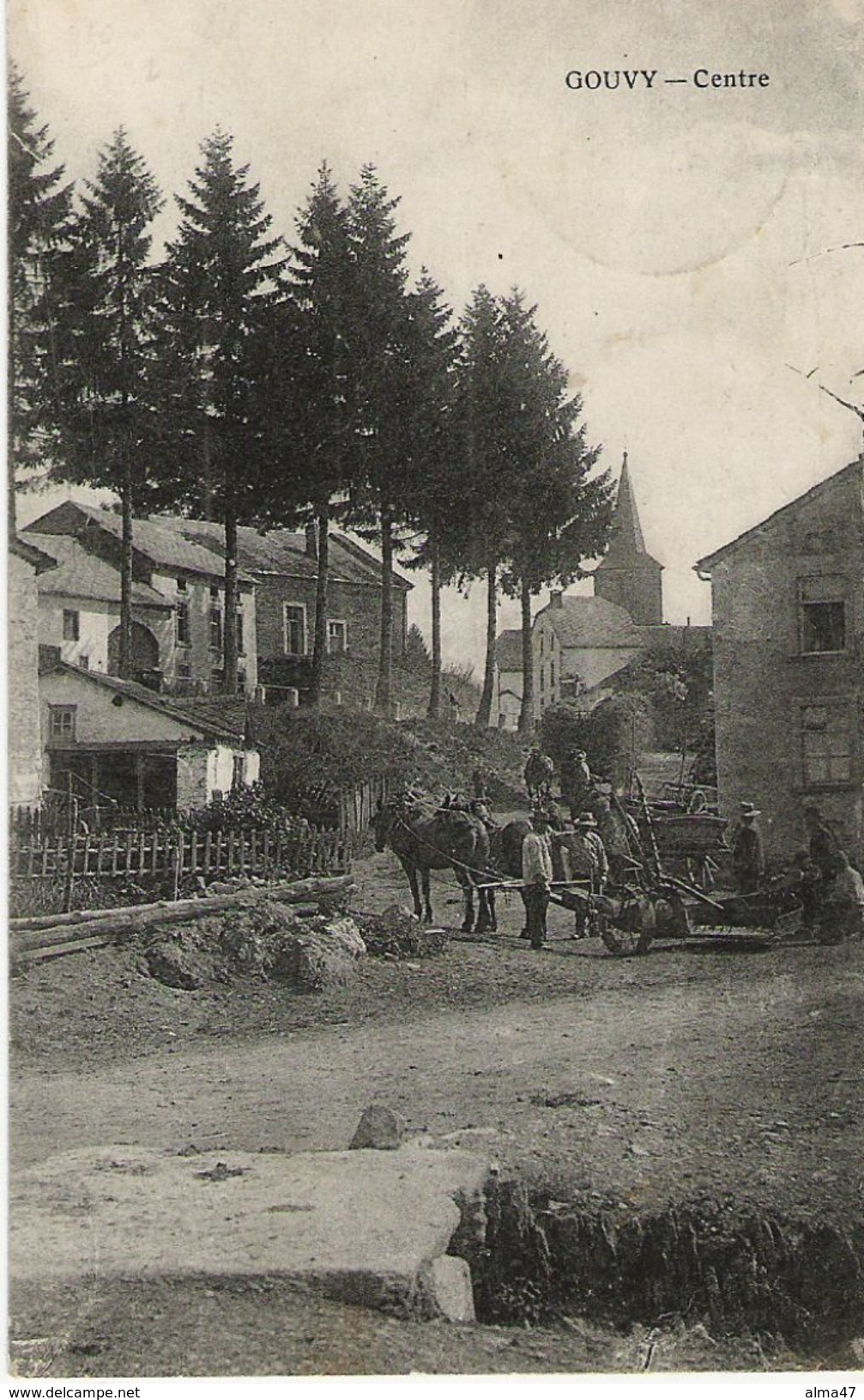 Gouvy - Centre Animé - Attelage - Circulé 1920 - Gouvy