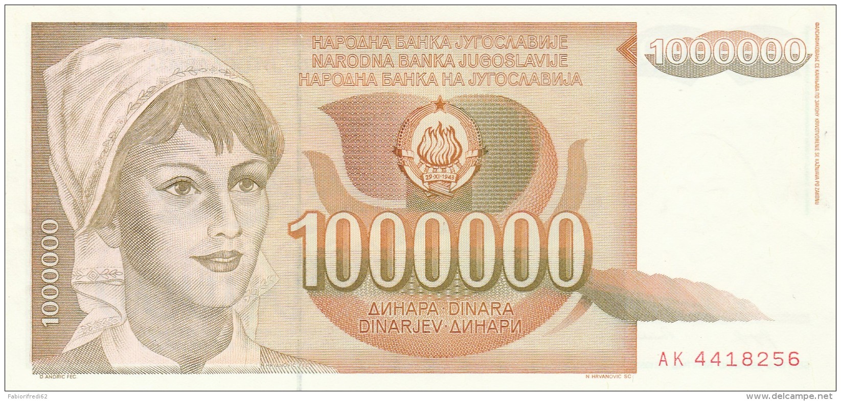 YUGOSLAVIA 1000000 DINARA -UNC (BA54 - Yougoslavie